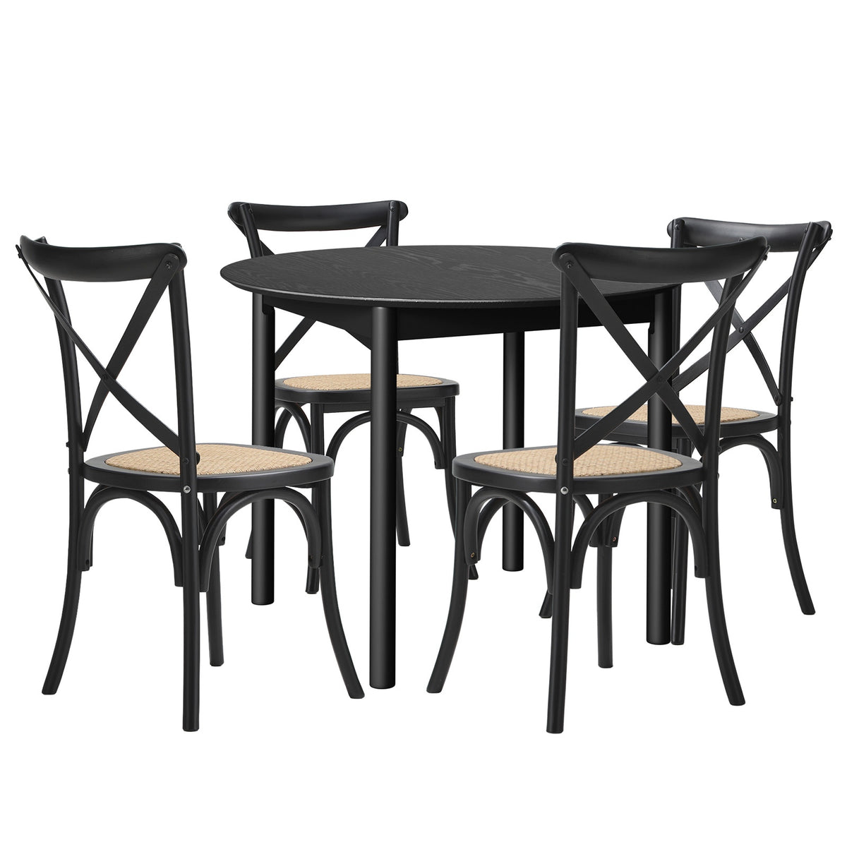 Oikiture 5PCS Dining Table Set 100cm Round Table and Rubberwood Dining Chairs