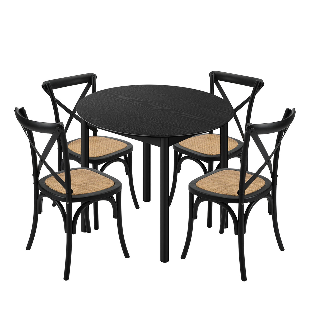 Oikiture 5PCS Dining Table Set 100cm Round Table and Rubberwood Dining Chairs