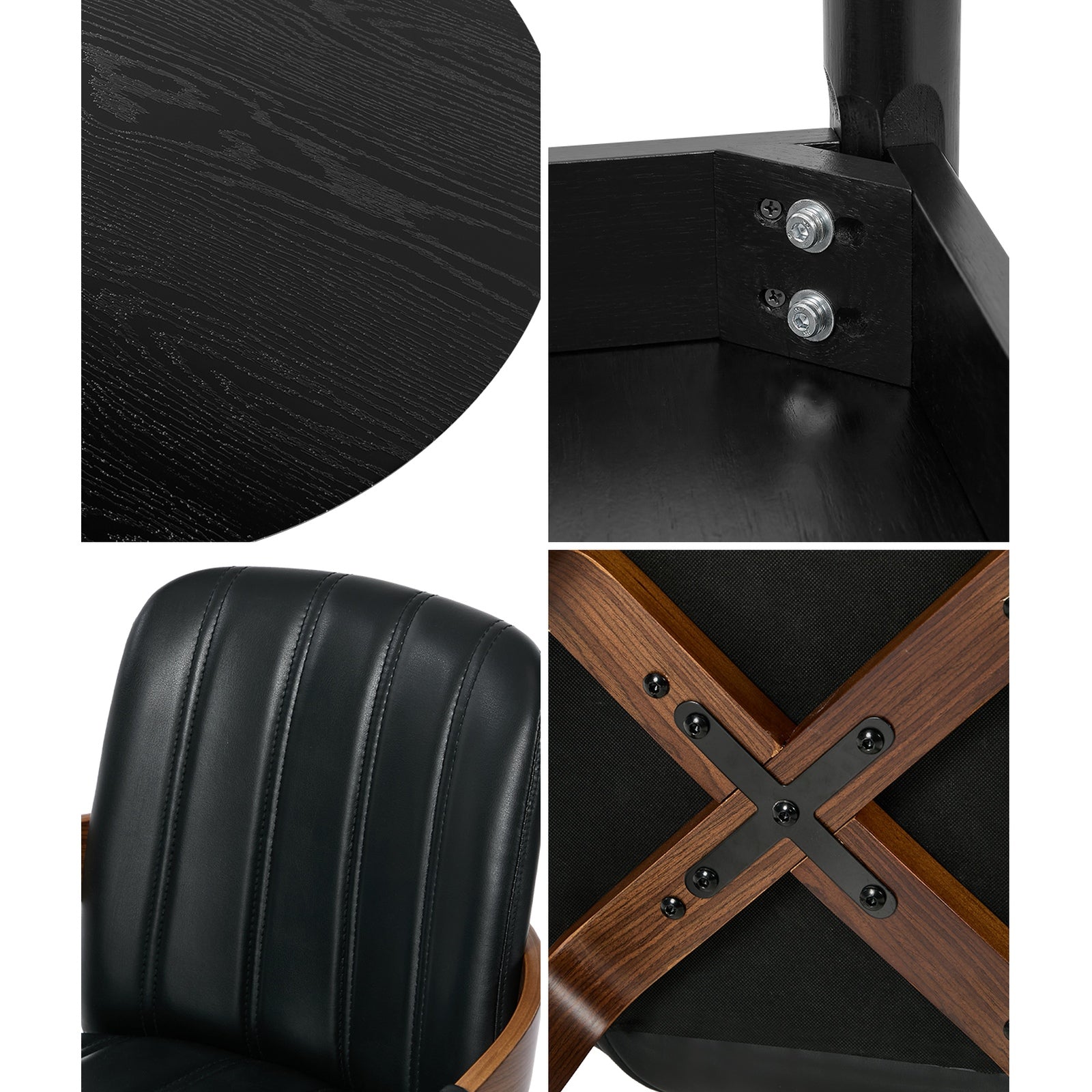 Oikiture 5PCS Dining Table Set 100cm Round Table 4 Faux Leather Dining Chairs