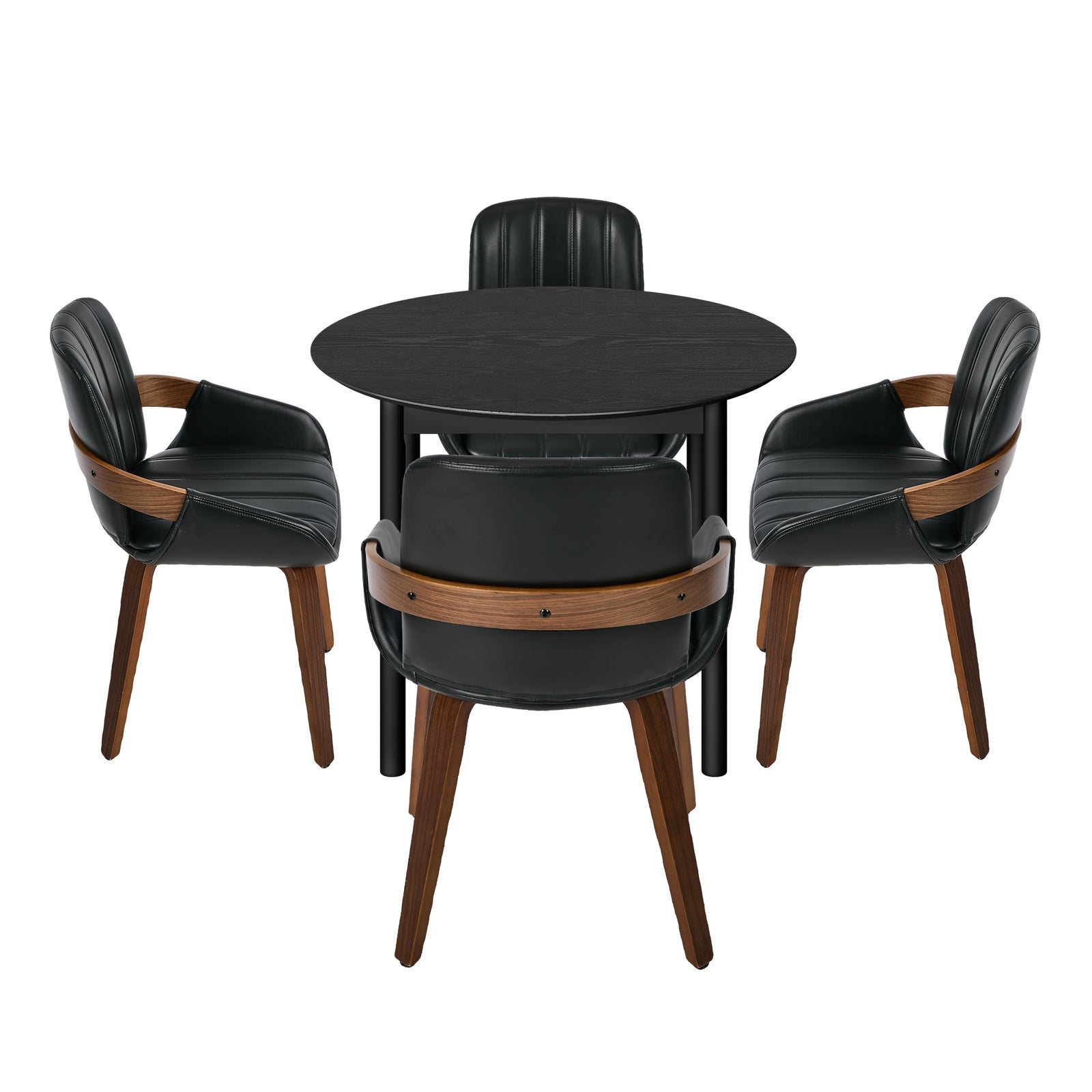 Oikiture 5PCS Dining Table Set 100cm Round Table 4 Faux Leather Dining Chairs