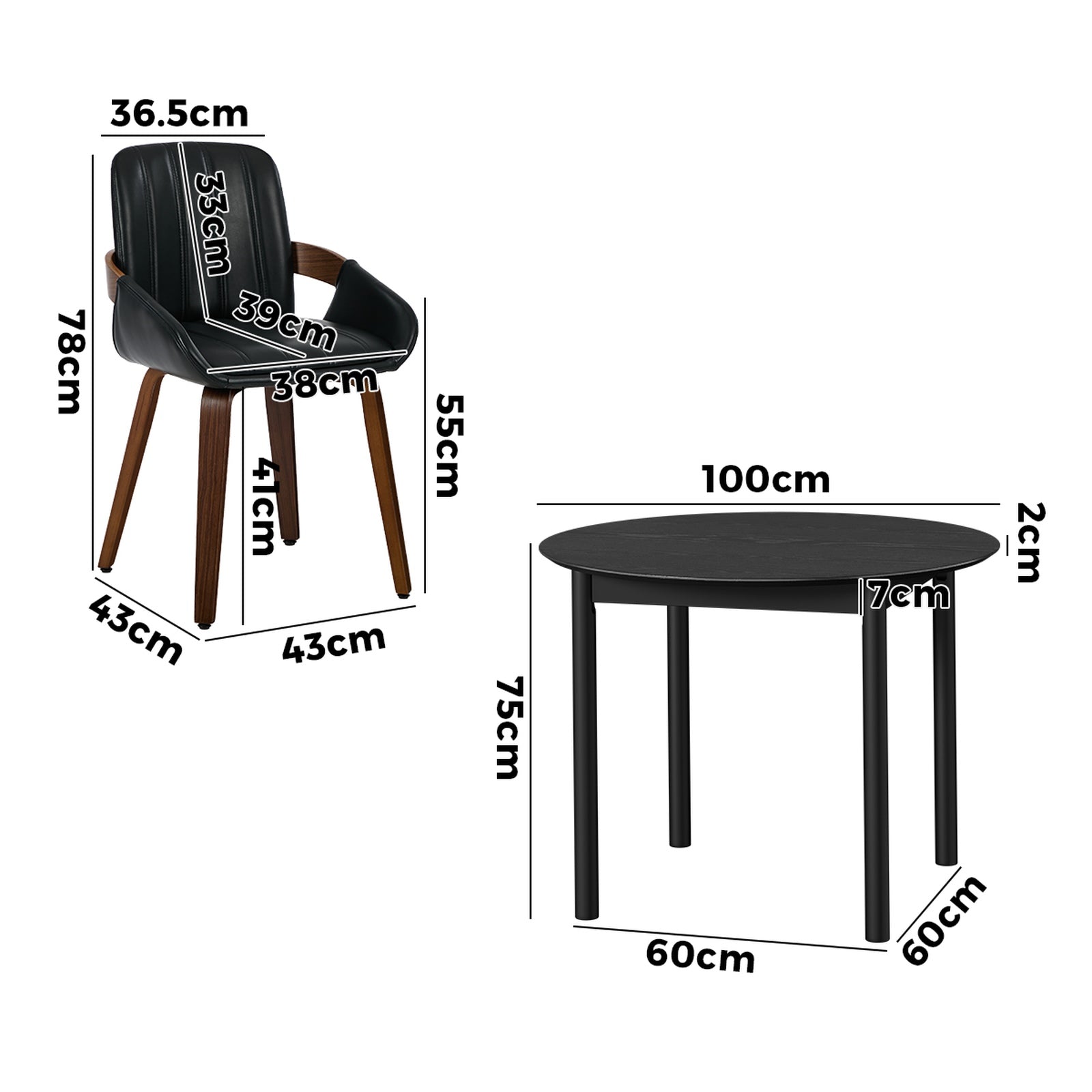 Oikiture 5PCS Dining Table Set 100cm Round Table 4 Faux Leather Dining Chairs