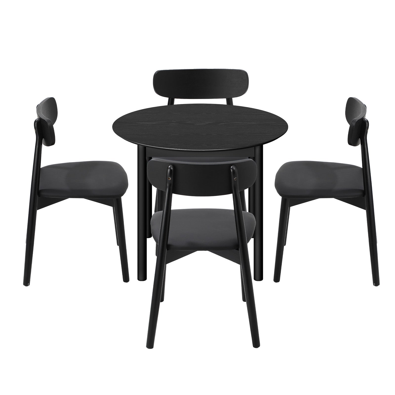 Oikiture 5PCS Dining Table Set 100cm Round Table 4 Rubberwood Dining Chairs