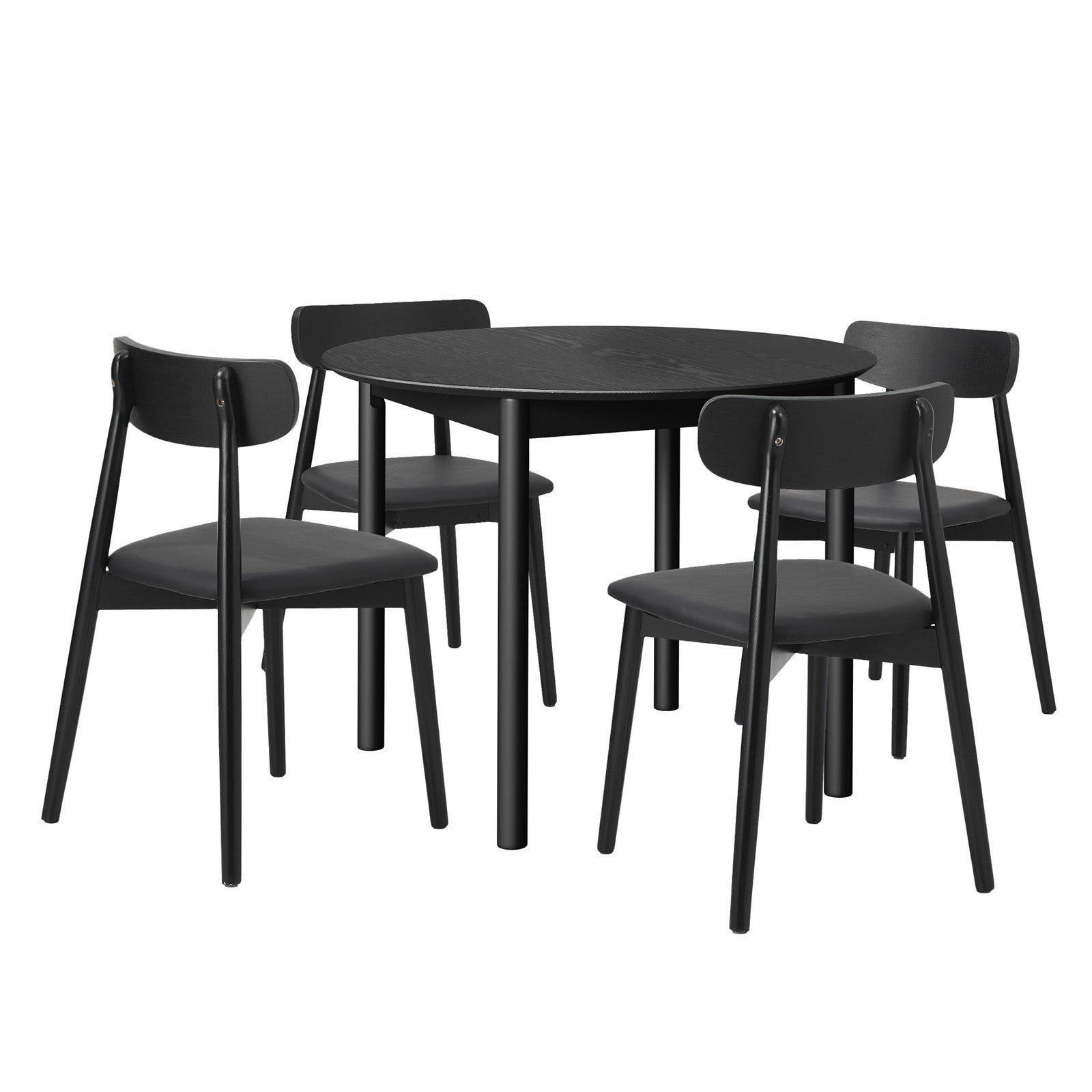 Oikiture 5PCS Dining Table Set 100cm Round Table 4 Rubberwood Dining Chairs
