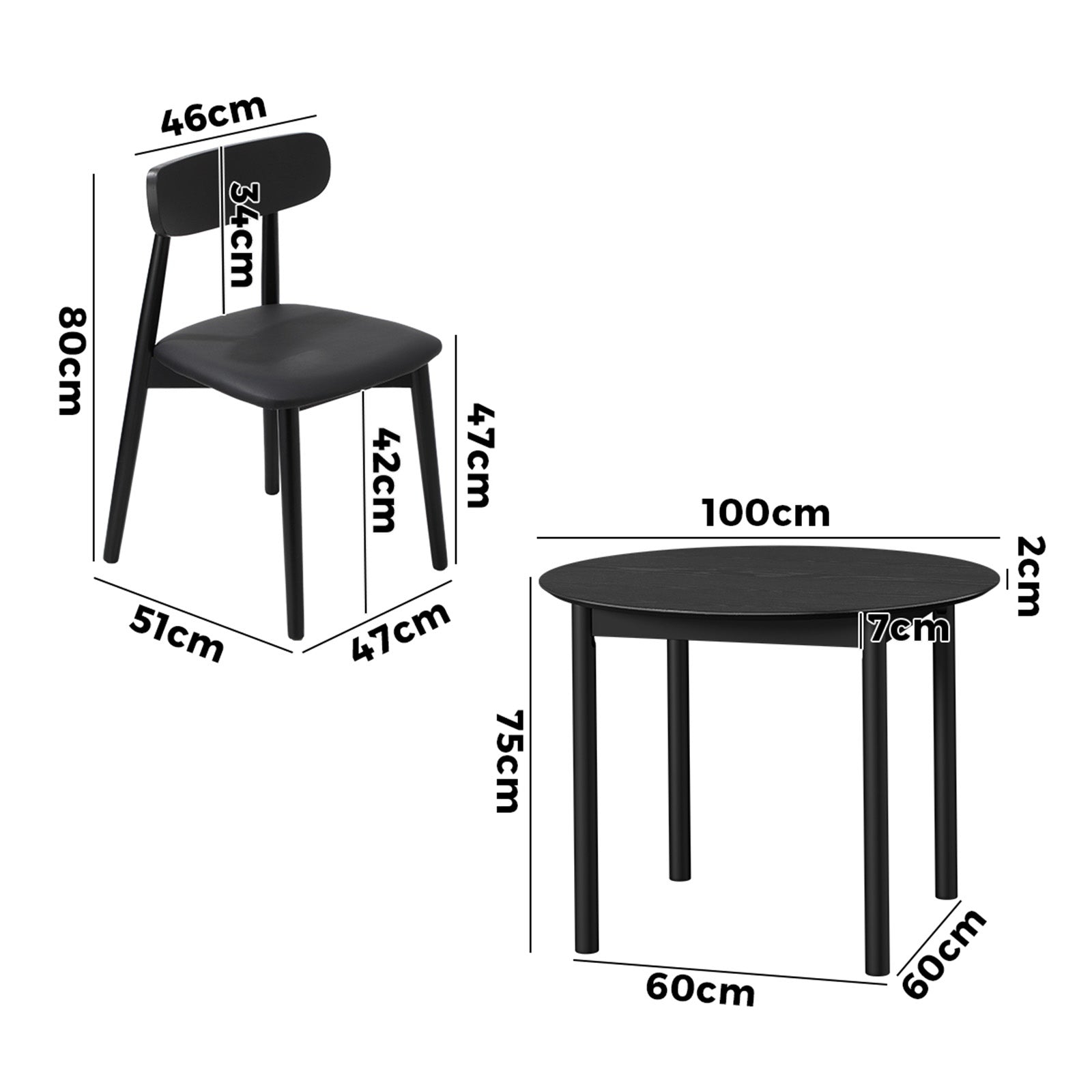 Oikiture 5PCS Dining Table Set 100cm Round Table 4 Rubberwood Dining Chairs