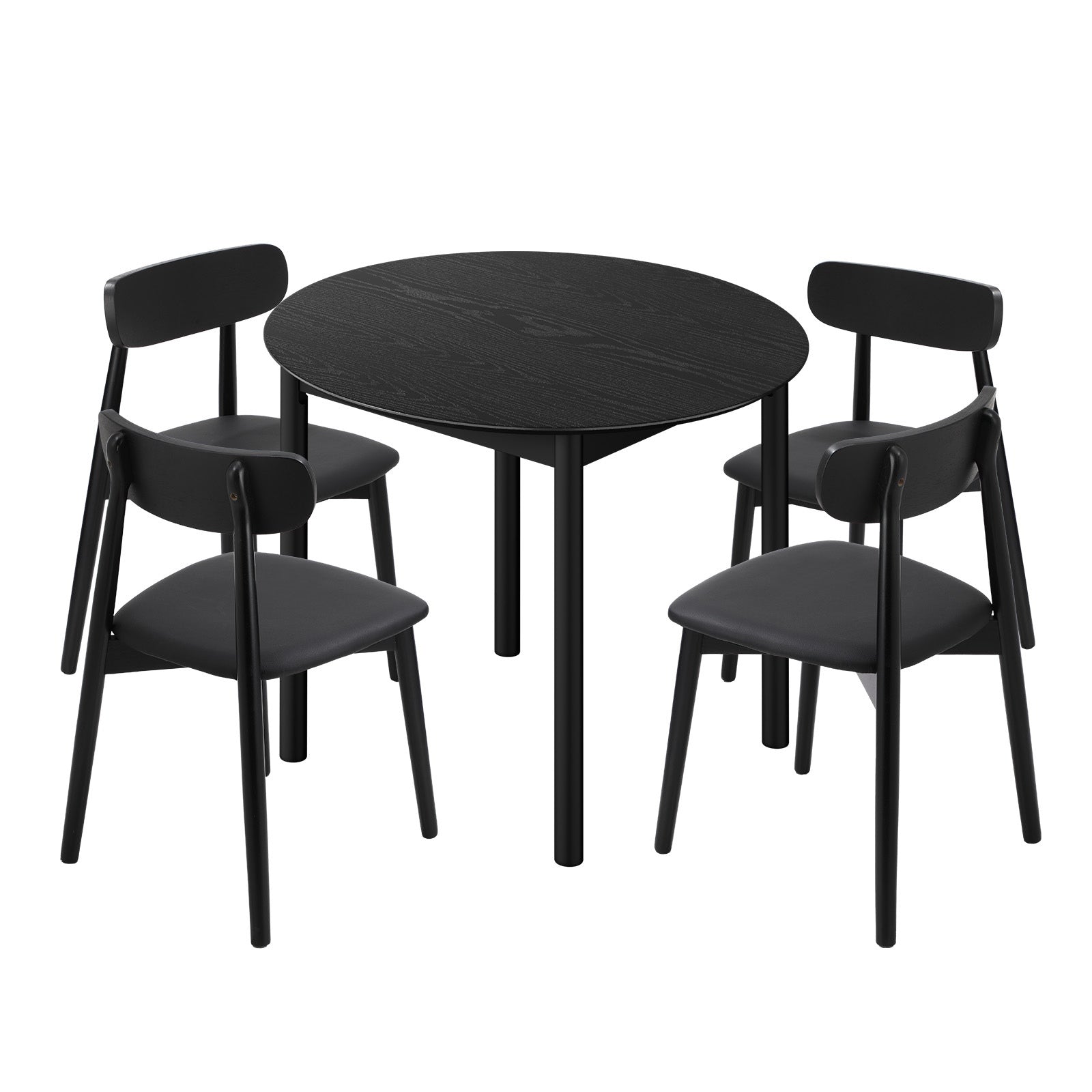 Oikiture 5PCS Dining Table Set 100cm Round Table 4 Rubberwood Dining Chairs