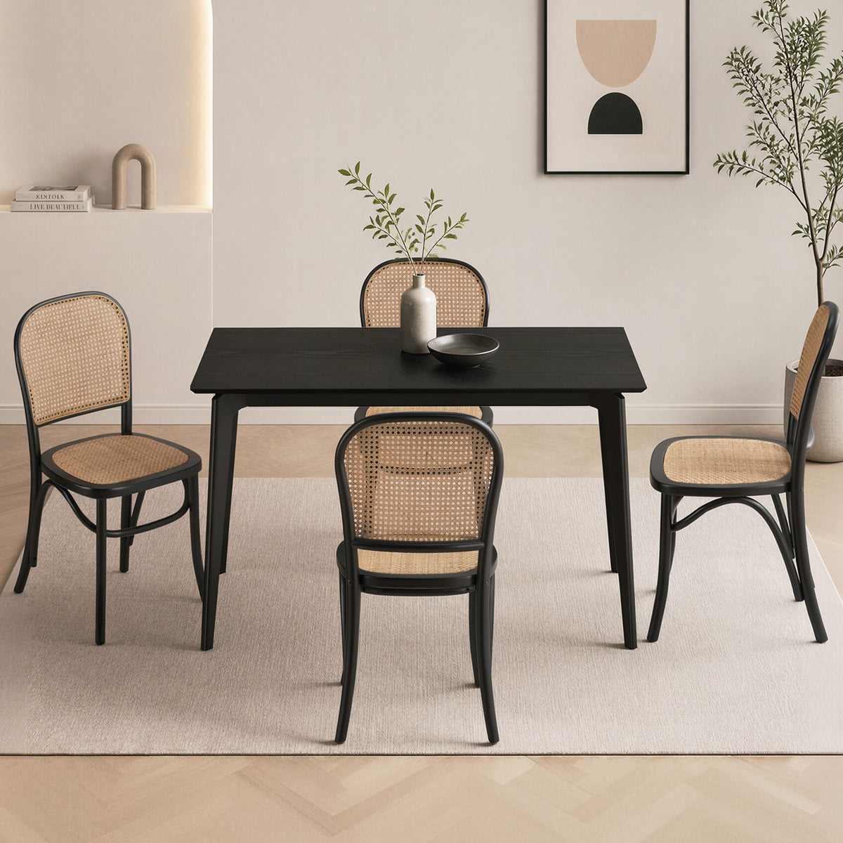 Oikiture 5PCS Dining Table Set Rectangle Dining Table and Chairs Black