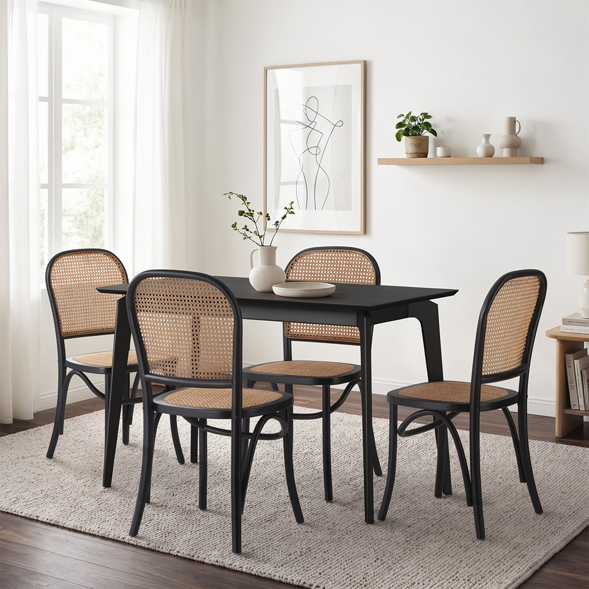 Oikiture 5PCS Dining Table Set Rectangle Dining Table and Chairs Black