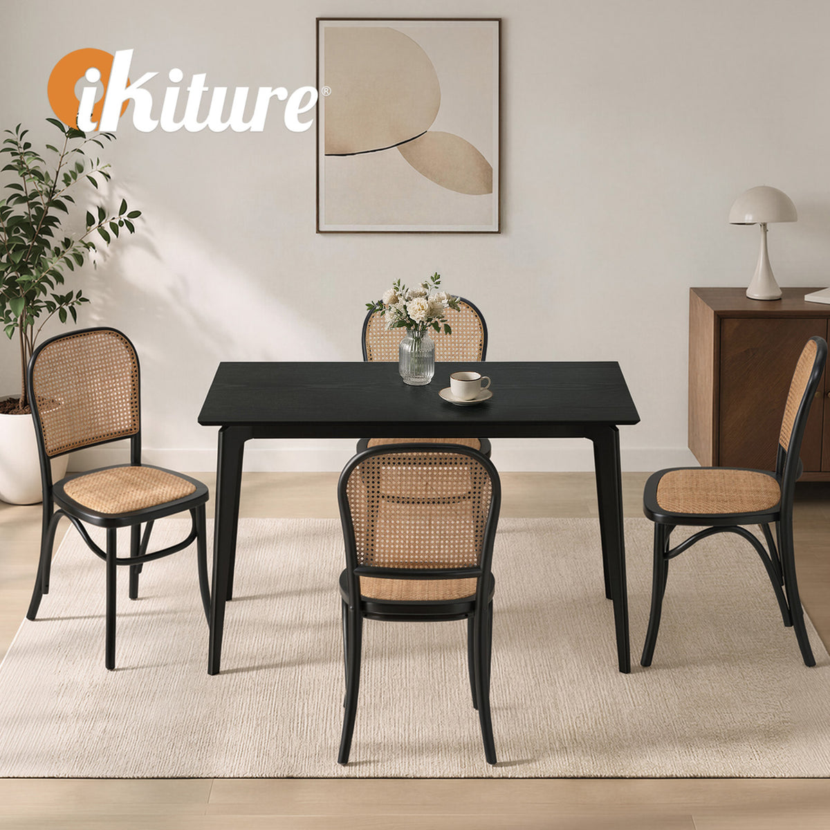 Oikiture 5PCS Dining Table Set Rectangle Dining Table and Chairs Black