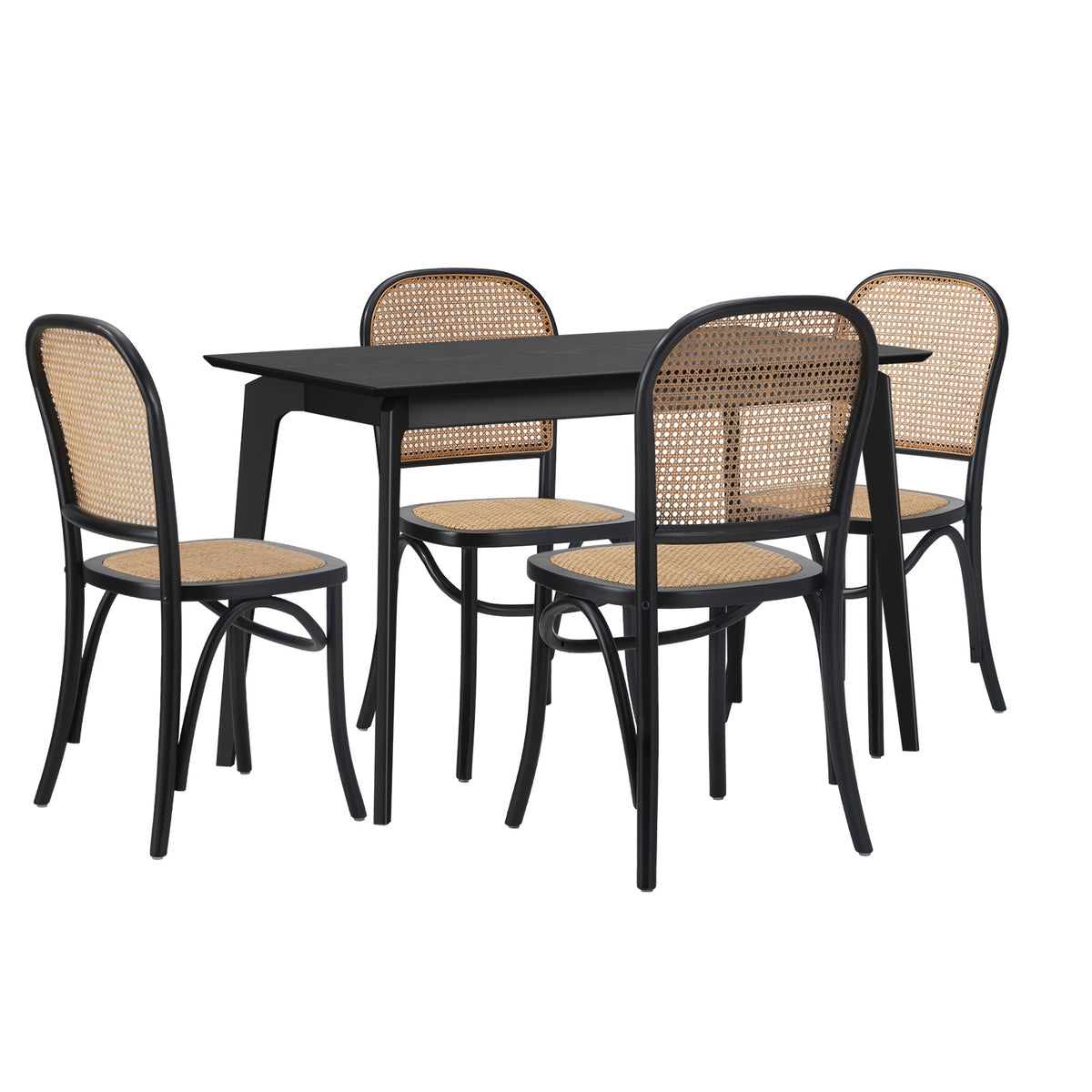 Oikiture 5PCS Dining Table Set Rectangle Dining Table and Chairs Black