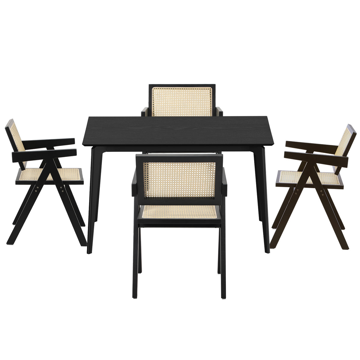 Oikiture 5PCS Dining Table Set Rectangle Dining Table and Chair Rubberwood Black
