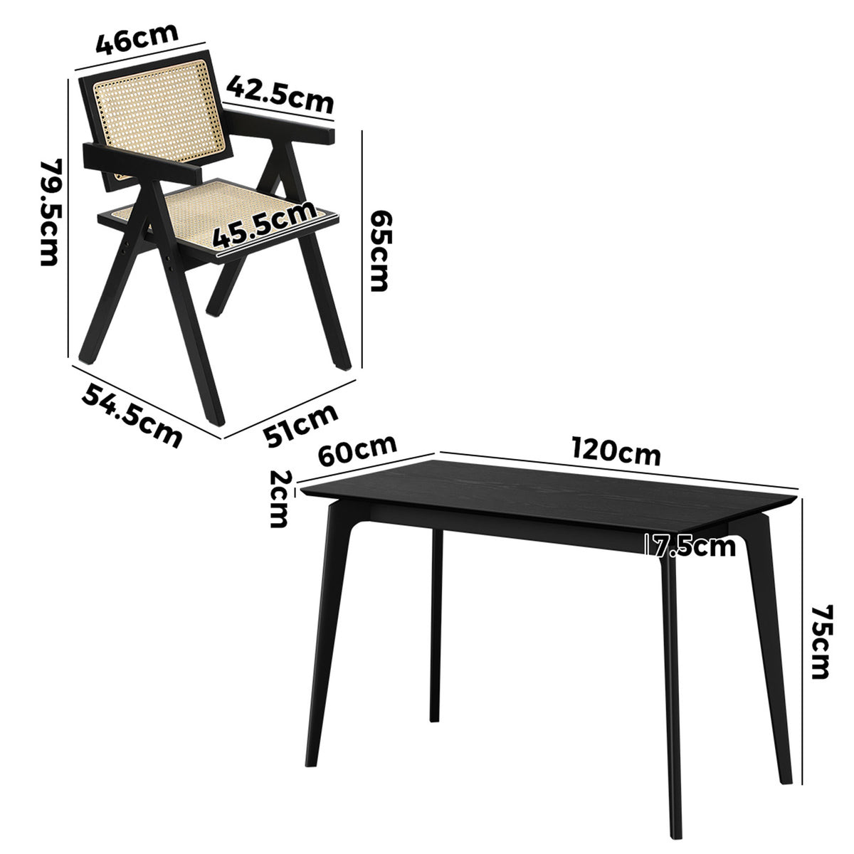 Oikiture 5PCS Dining Table Set Rectangle Dining Table and Chair Rubberwood Black