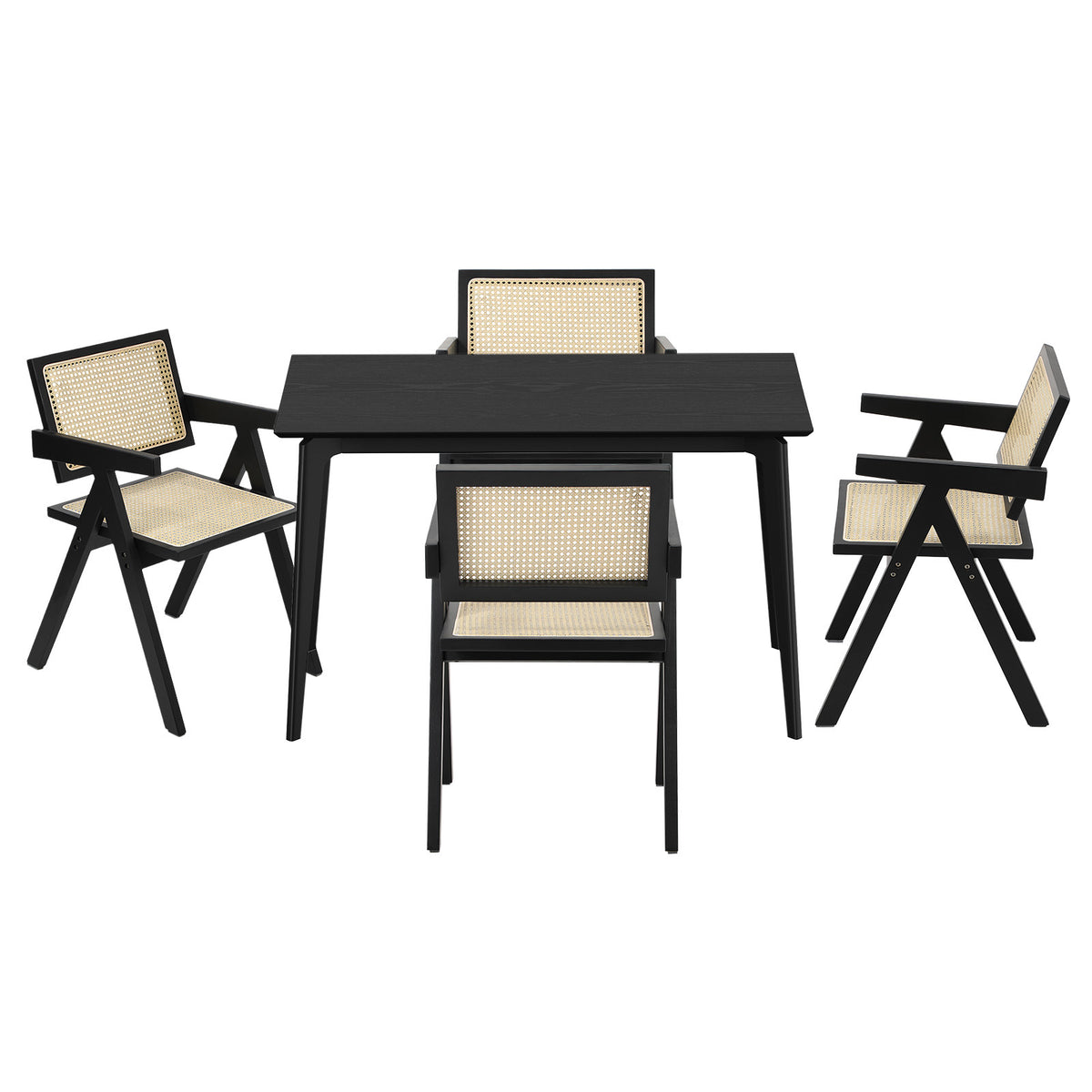 Oikiture 5PCS Dining Table Set Rectangle Dining Table and Chair Rubberwood Black