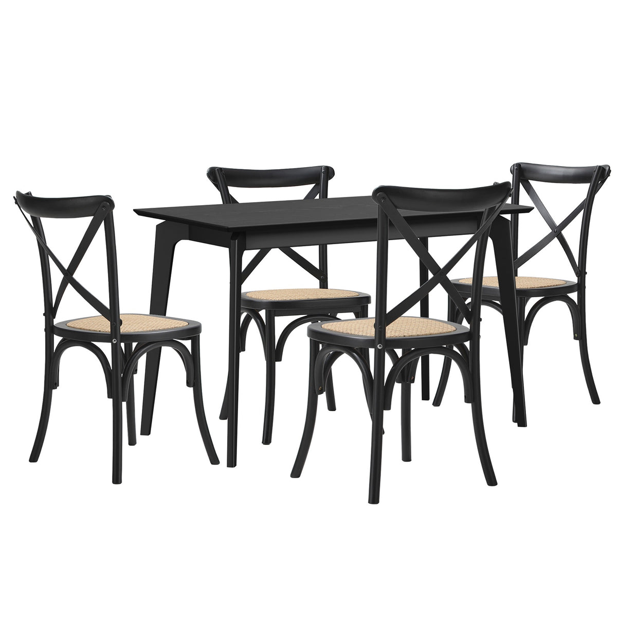 Oikiture 5PCS Dining Table Set Rectangle Table and Rubberwood Dining Chairs