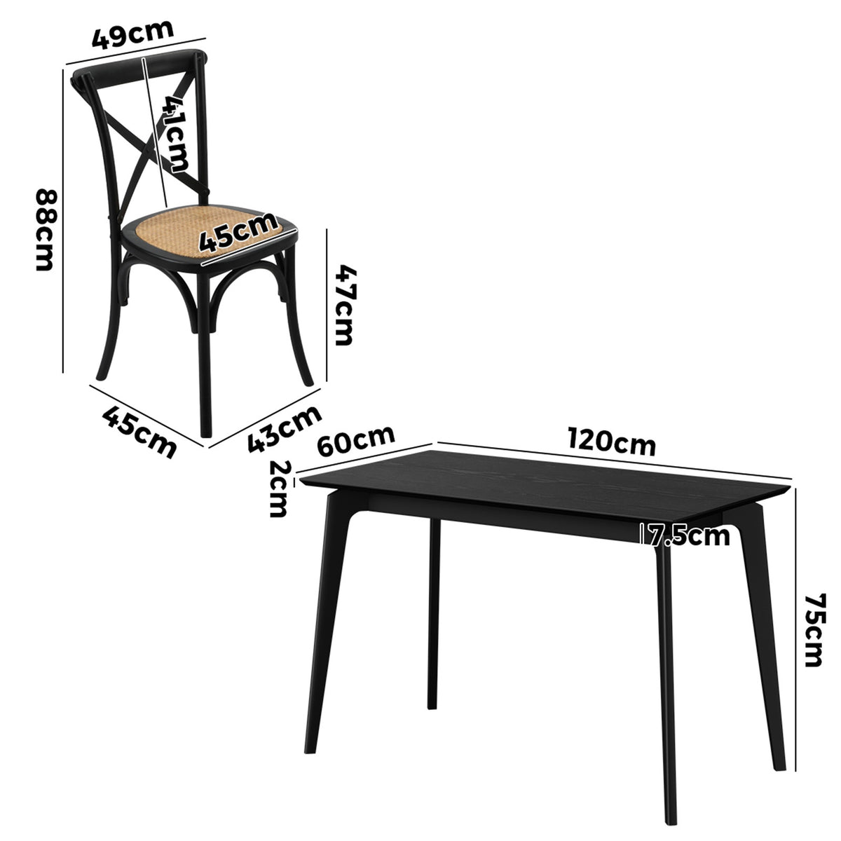 Oikiture 5PCS Dining Table Set Rectangle Table and Rubberwood Dining Chairs