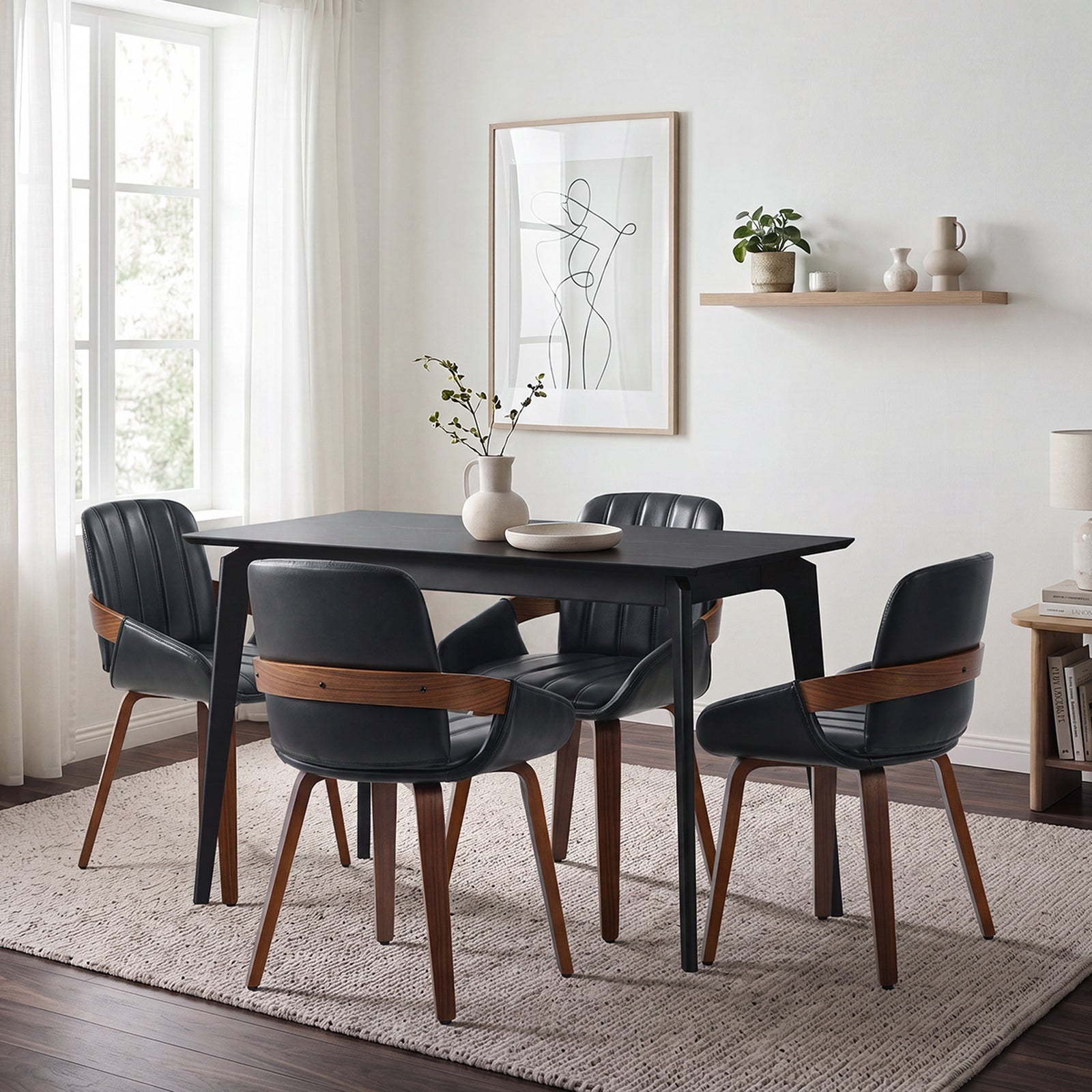Oikiture 5PCS Dining Table Set 120cm Dining Table 4 Faux Leather Chairs
