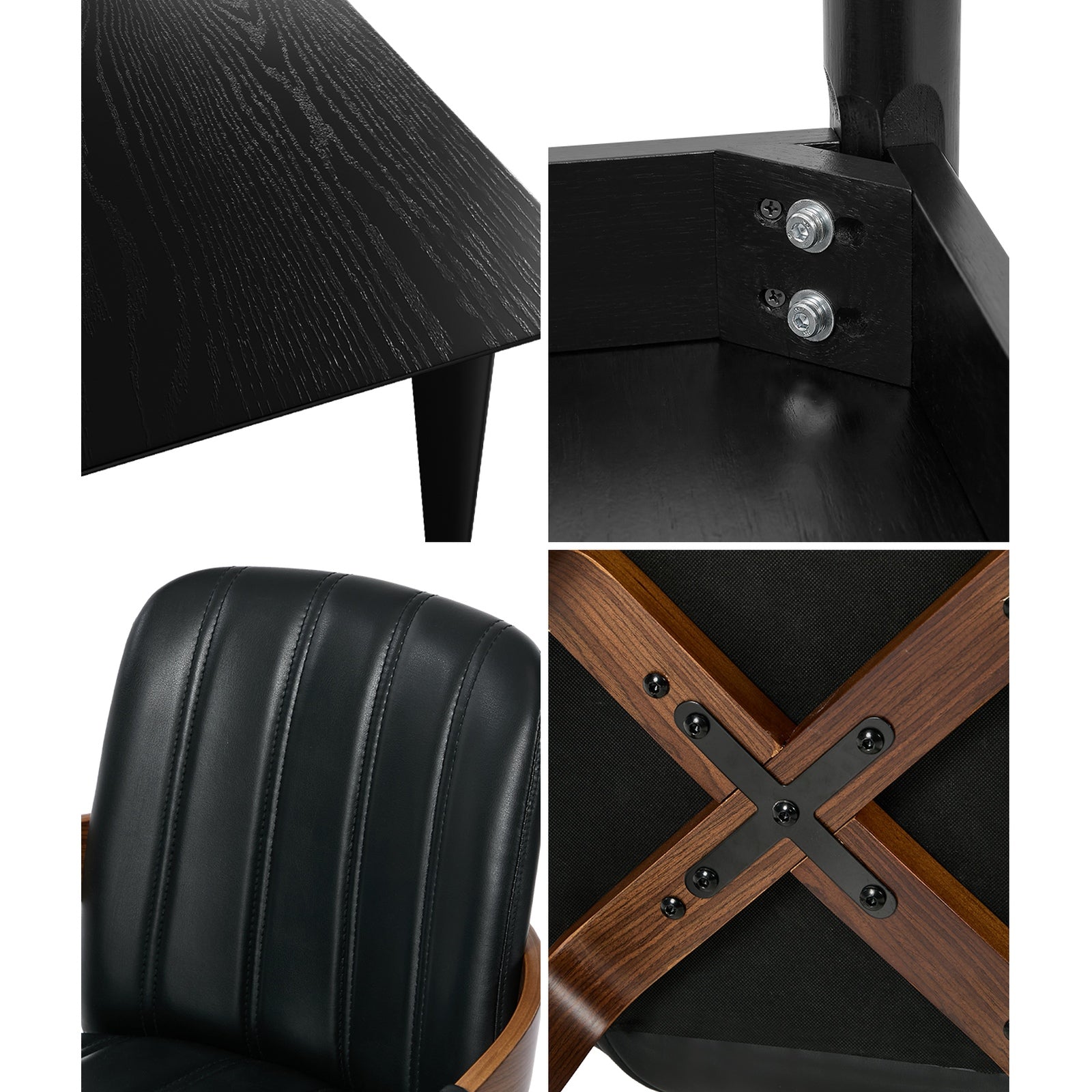 Oikiture 5PCS Dining Table Set 120cm Dining Table 4 Faux Leather Chairs