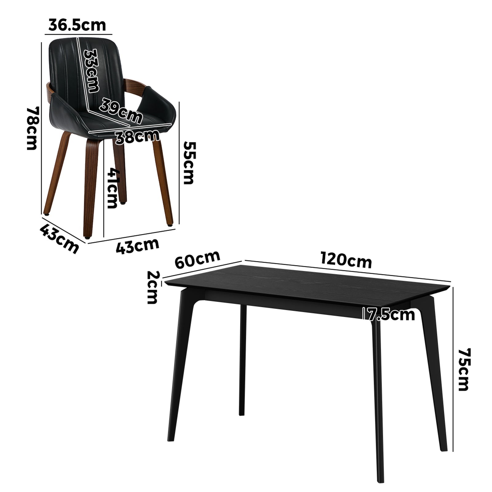 Oikiture 5PCS Dining Table Set 120cm Dining Table 4 Faux Leather Chairs
