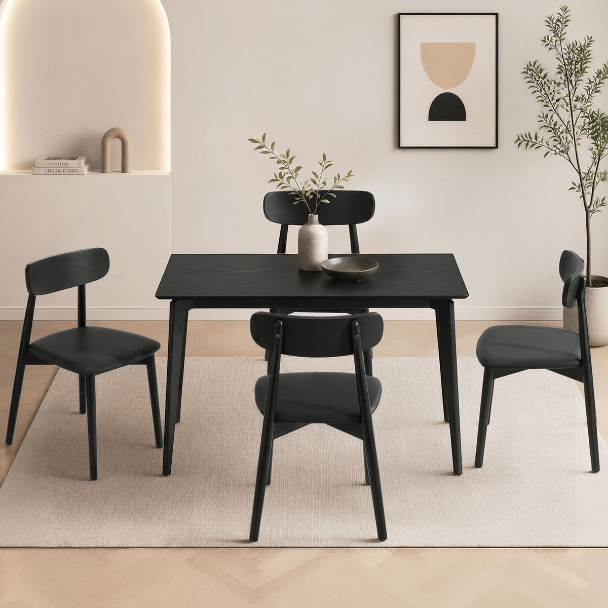 Oikiture 5PCS Dining Table Set 100cm Rectangle Dining Table and Chairs Black
