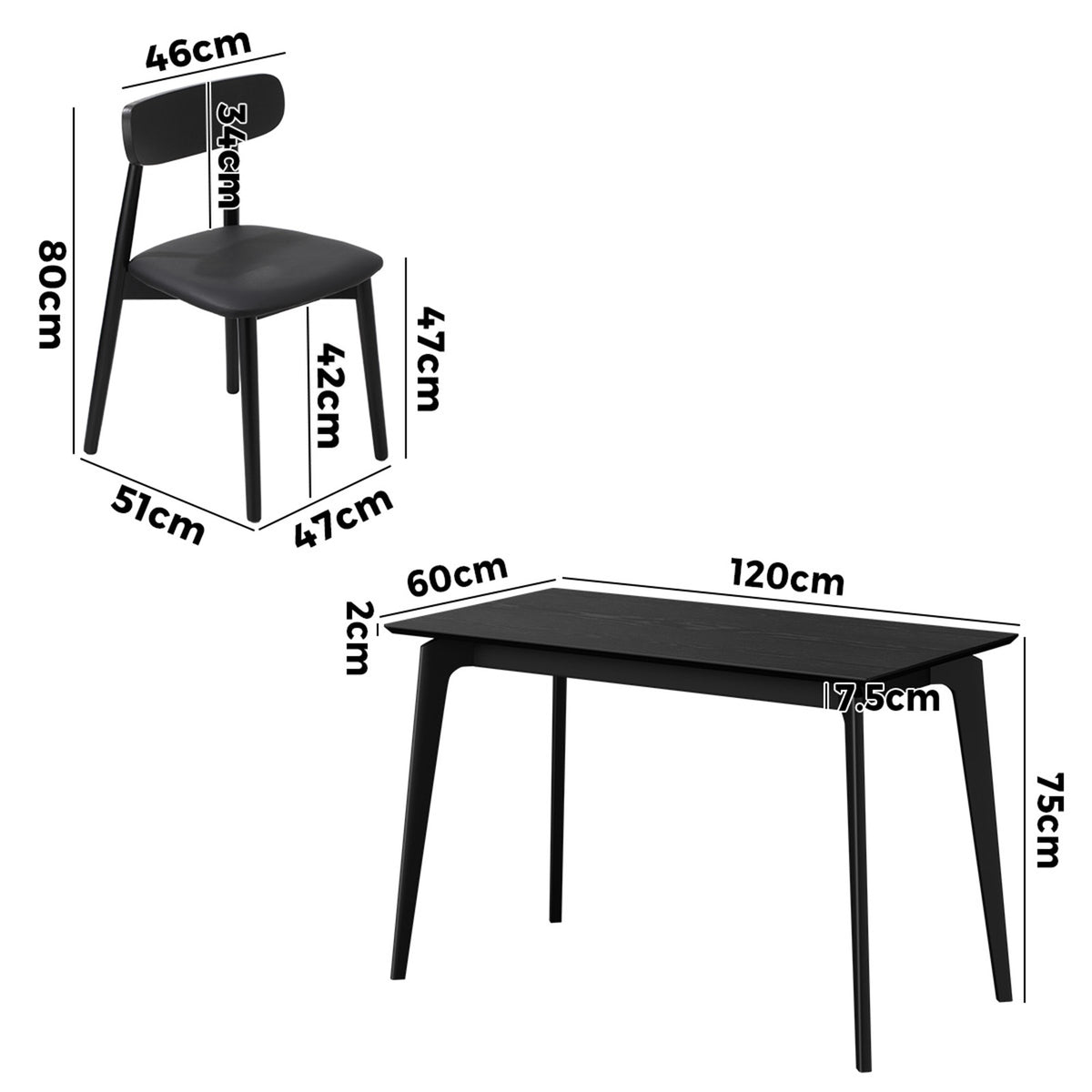 Oikiture 5PCS Dining Table Set 100cm Rectangle Dining Table and Chairs Black