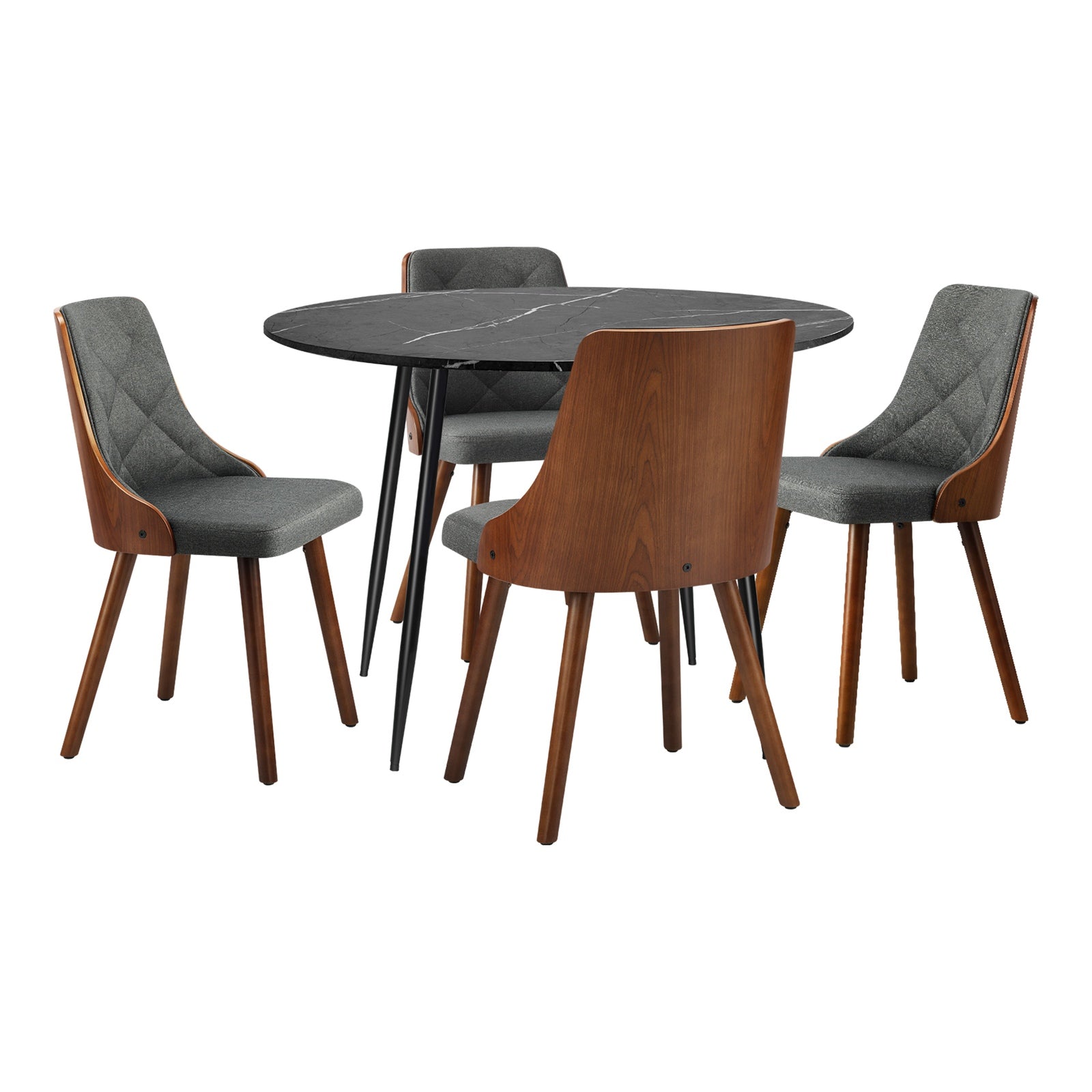 Oikiture 110cm Round Dining Table with 4PCS Dining Chairs Faux Linen Grey - Sunyee