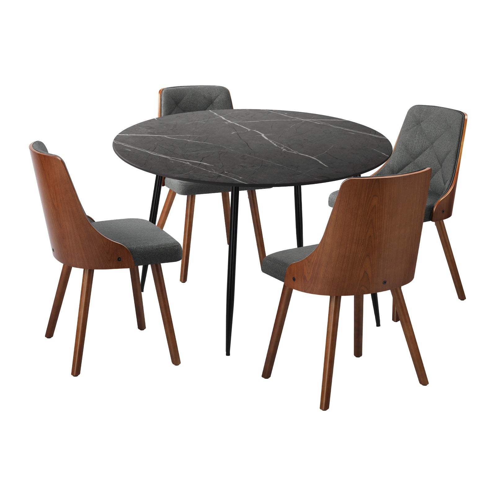Oikiture 110cm Round Dining Table with 4PCS Dining Chairs Faux Linen Grey - Sunyee