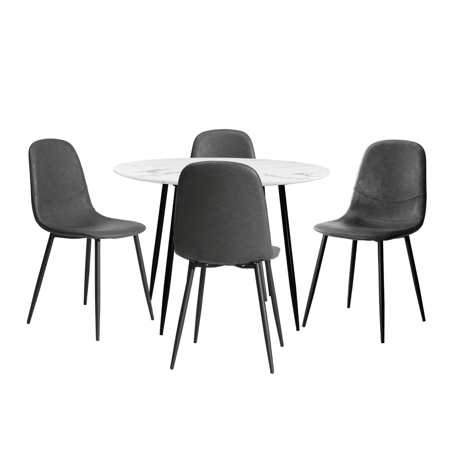 Oikiture 110cm Round Dining Table with 4PCS Dining Chairs PU Grey - Sunyee