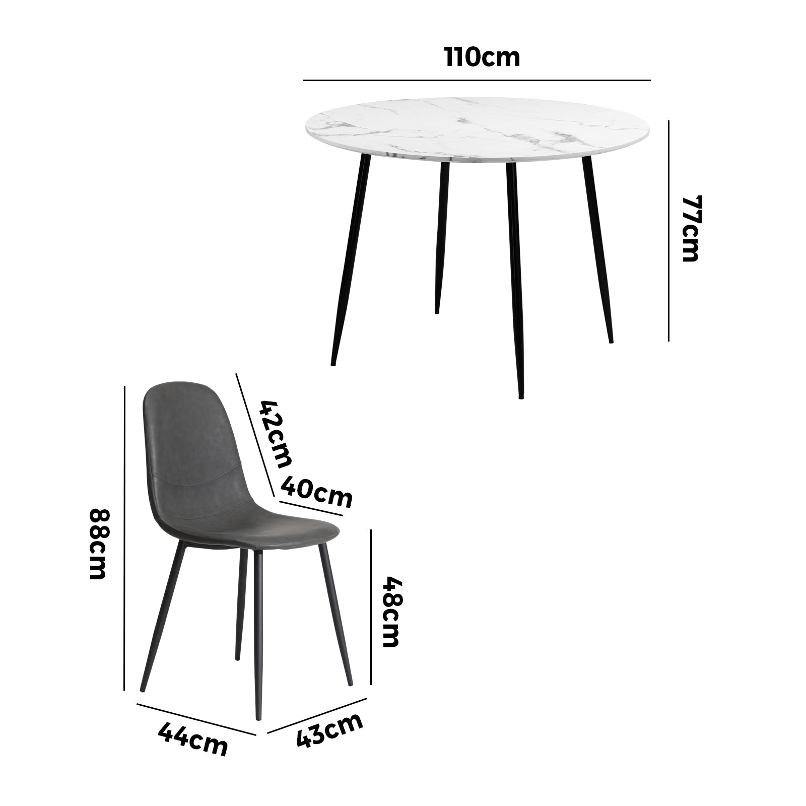 Oikiture 110cm Round Dining Table with 4PCS Dining Chairs PU Grey - Sunyee