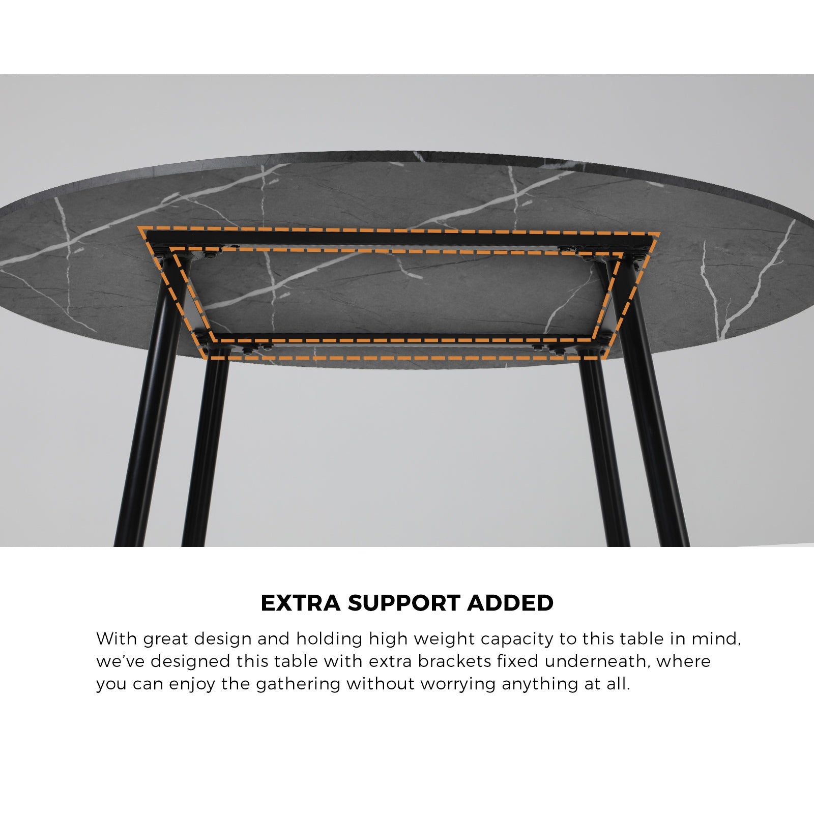 Oikiture 110cm Round Dining Table with 4PCS Dining Chairs PU Grey&Black - Sunyee