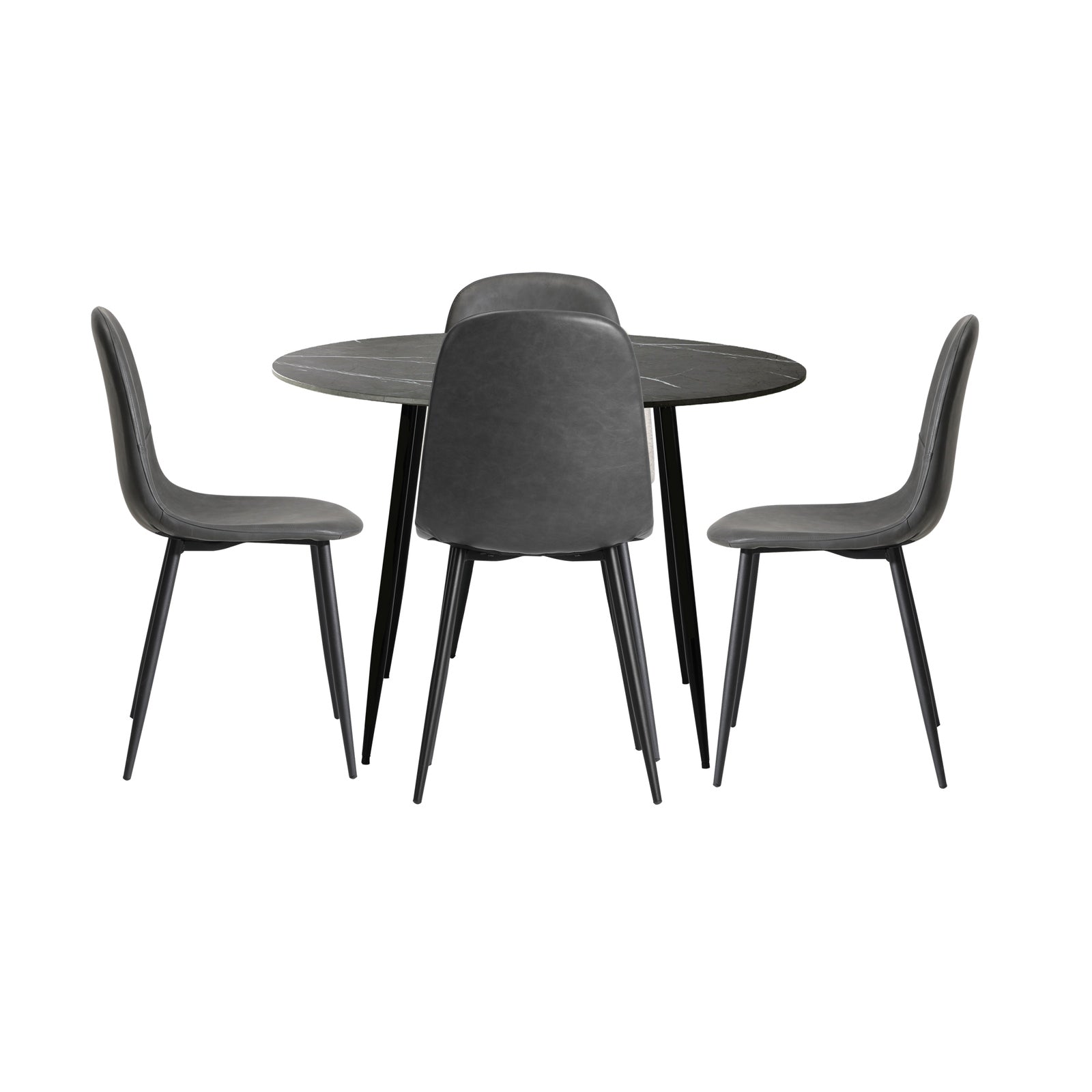 Oikiture 110cm Round Dining Table with 4PCS Dining Chairs PU Grey&Black - Sunyee
