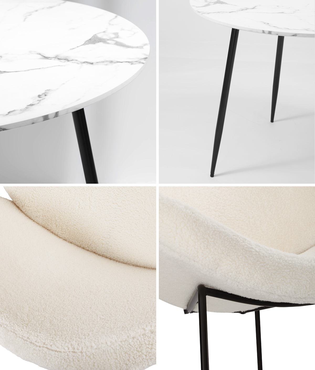 Oikiture 110cm Round Dining Table with 4PCS Dining Chairs White Sherpa - Sunyee