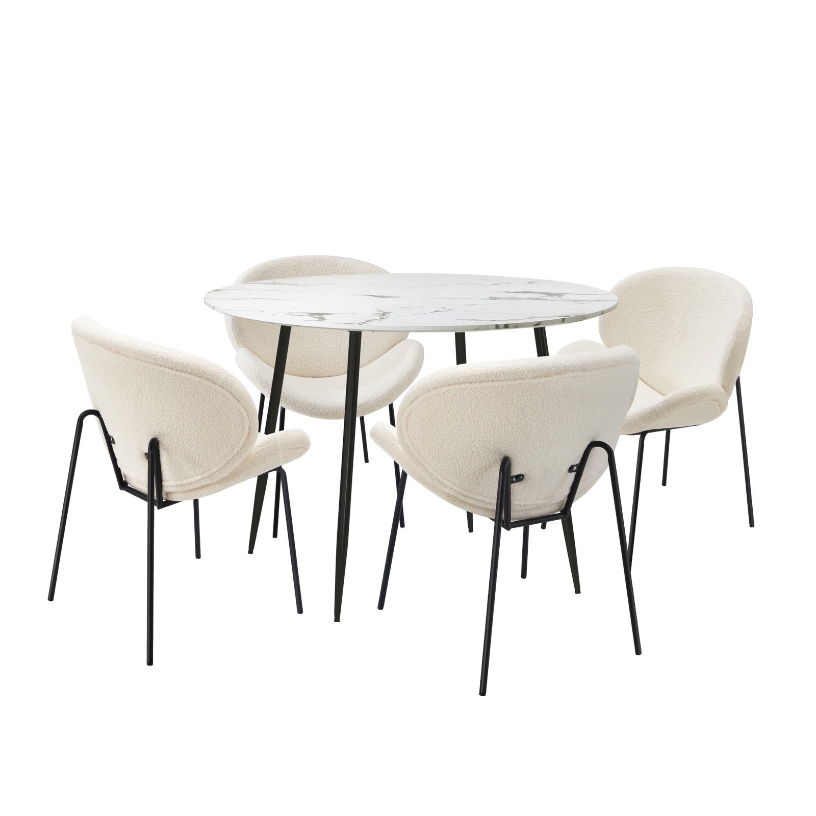 Oikiture 110cm Round Dining Table with 4PCS Dining Chairs White Sherpa - Sunyee