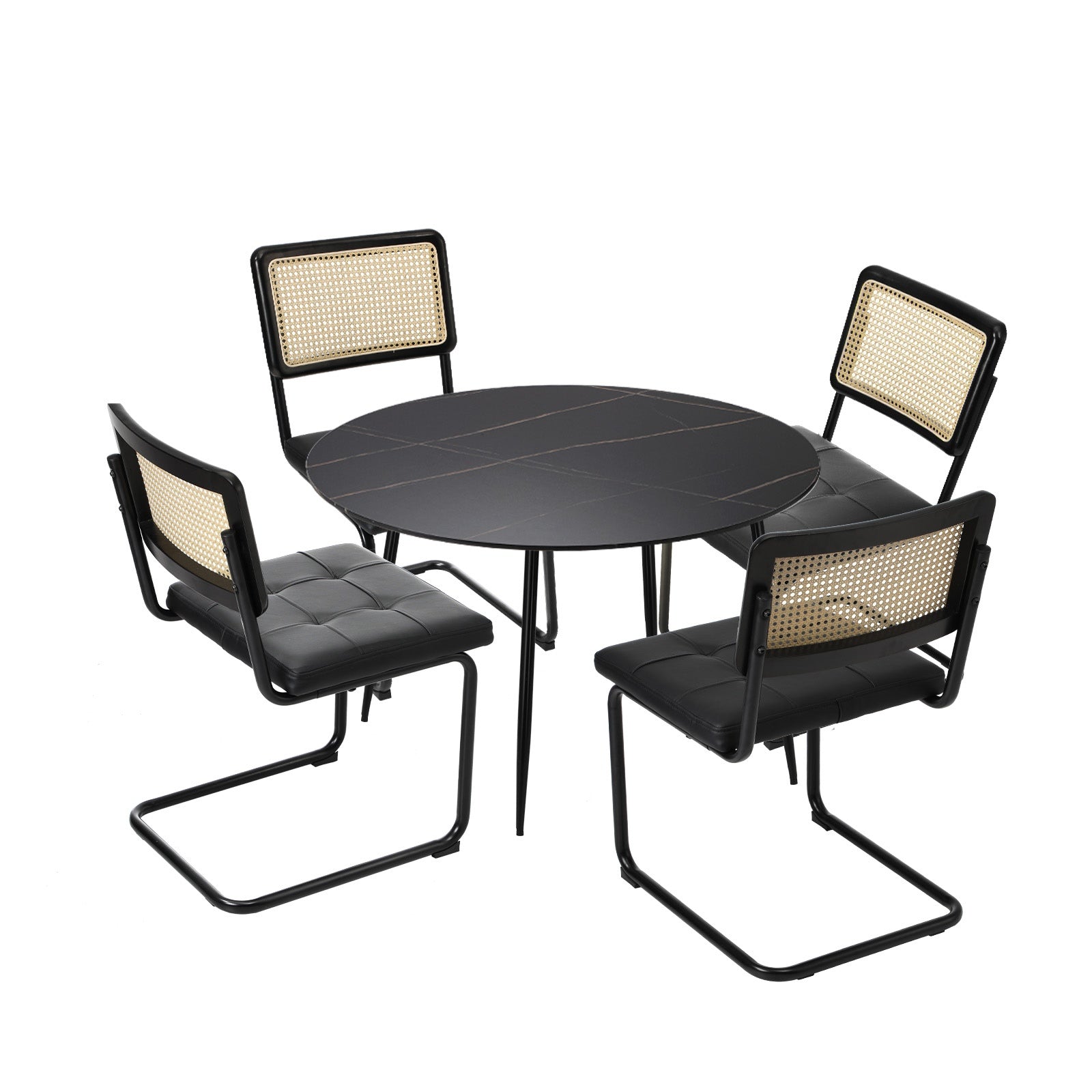 Oikiture 5PCS Dining Table Set 1.1m Round Dining Table and Chairs PU Leather Pad - Sunyee