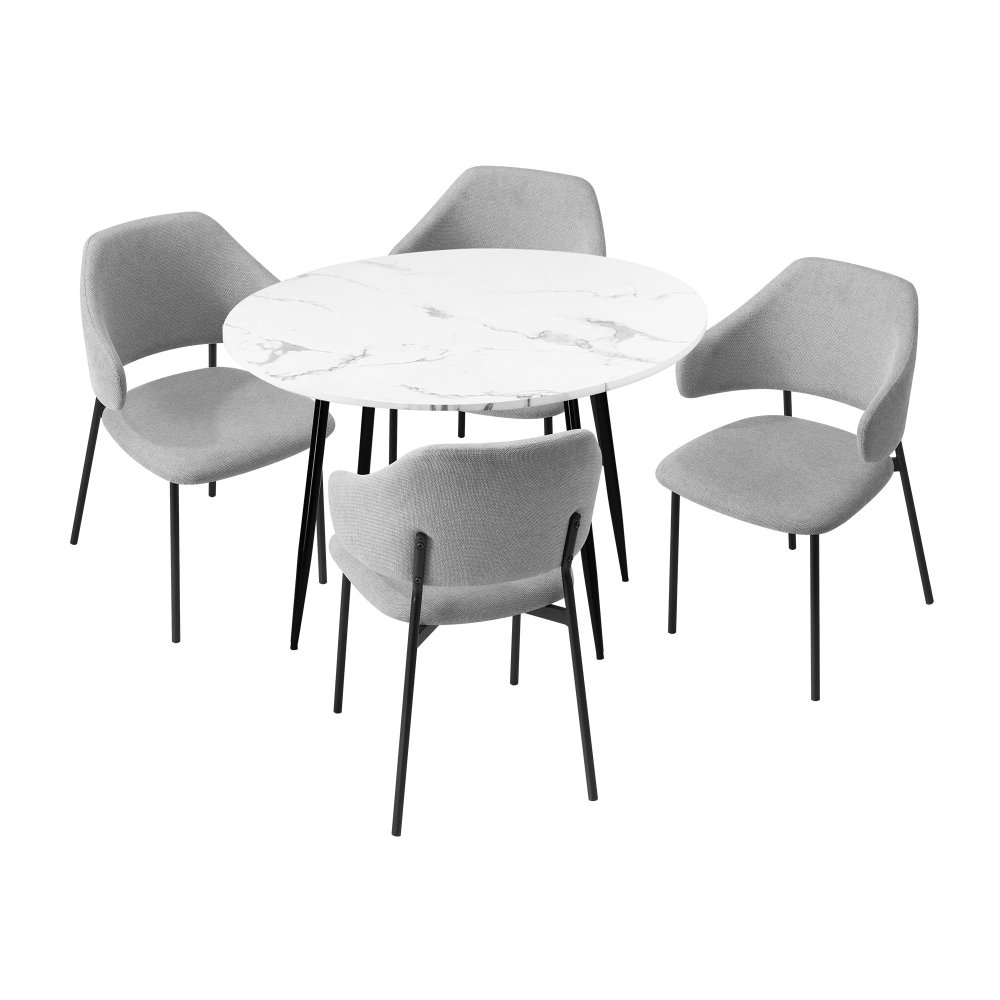 Oikiture 110cm Round Dining Table with 4PCS Dining Chairs Accent Fabric Grey - Sunyee