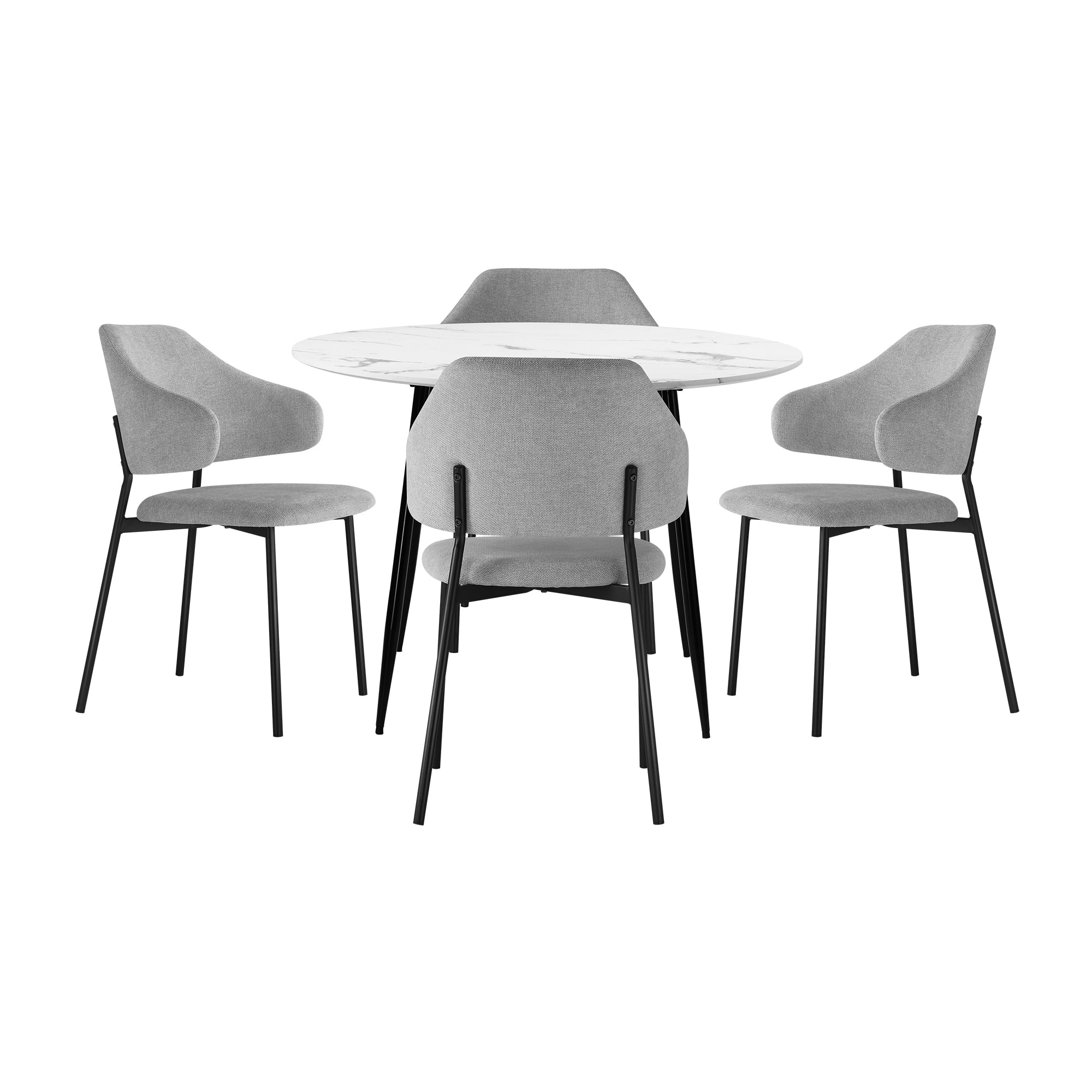 Oikiture 110cm Round Dining Table with 4PCS Dining Chairs Accent Fabric Grey - Sunyee
