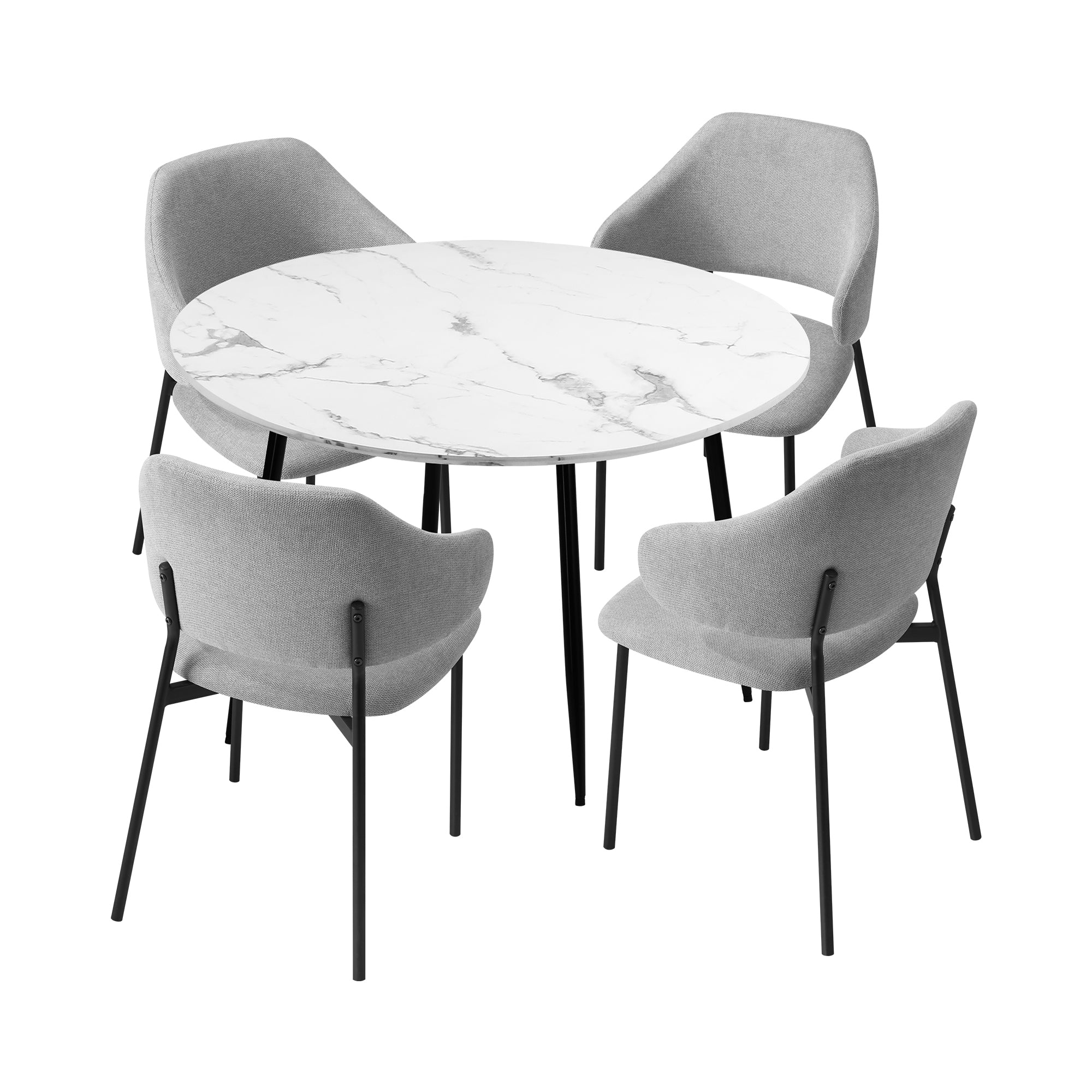 Oikiture 110cm Round Dining Table with 4PCS Dining Chairs Accent Fabric Grey - Sunyee