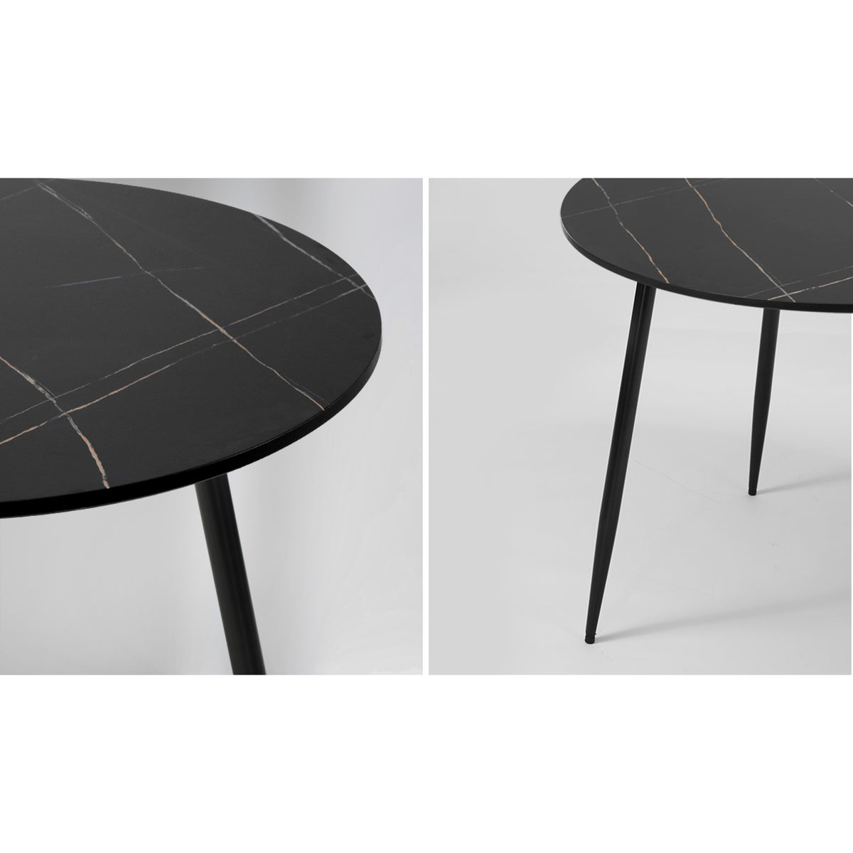 Oikiture 110cm Round Dining Table with 4PCS Dining Chairs Solid Wooden Black - Sunyee