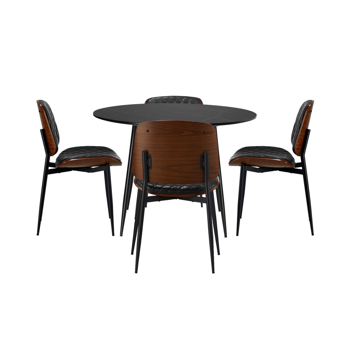 Oikiture 110cm Round Dining Table with 4PCS Dining Chairs Solid Wooden Black - Sunyee