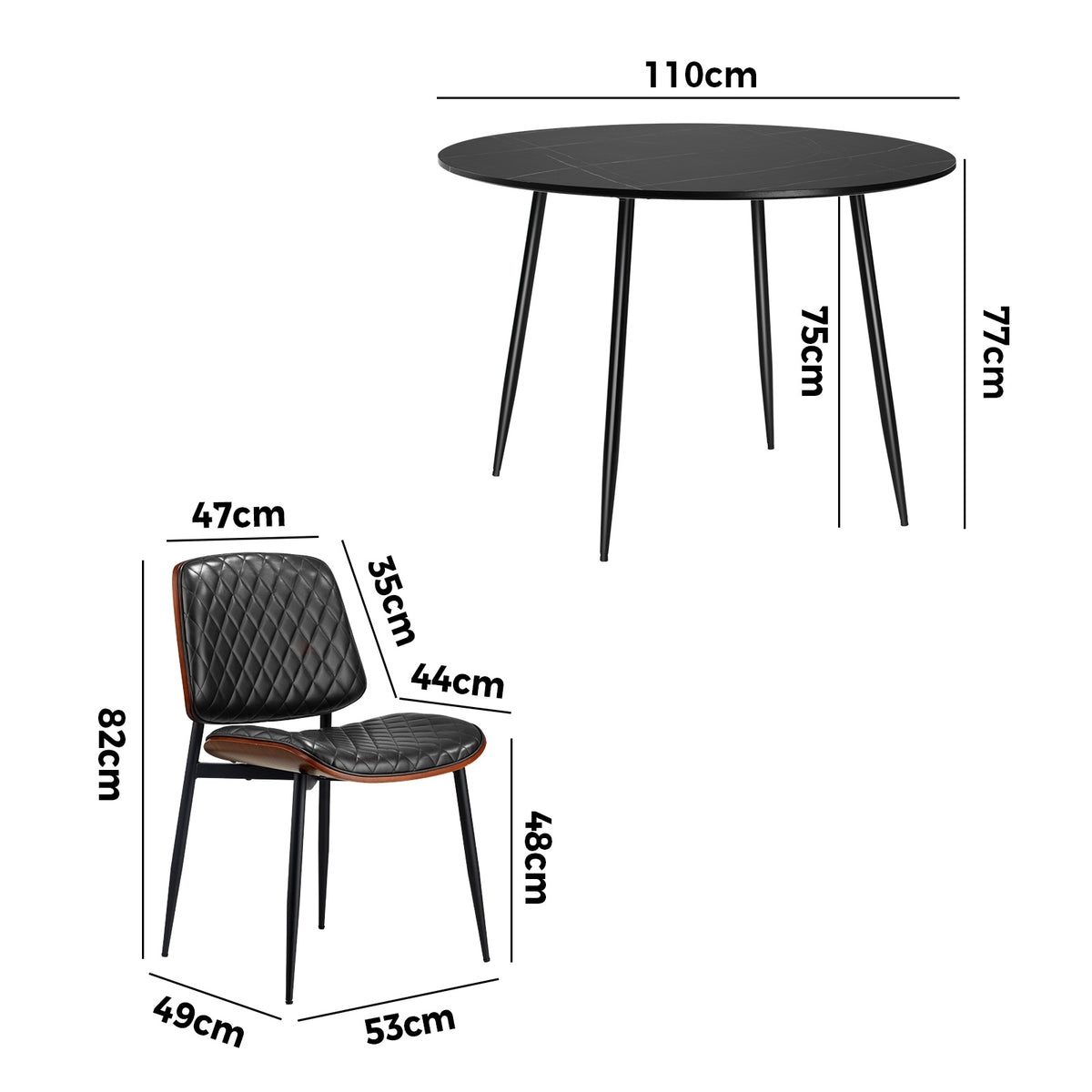 Oikiture 110cm Round Dining Table with 4PCS Dining Chairs Solid Wooden Black - Sunyee