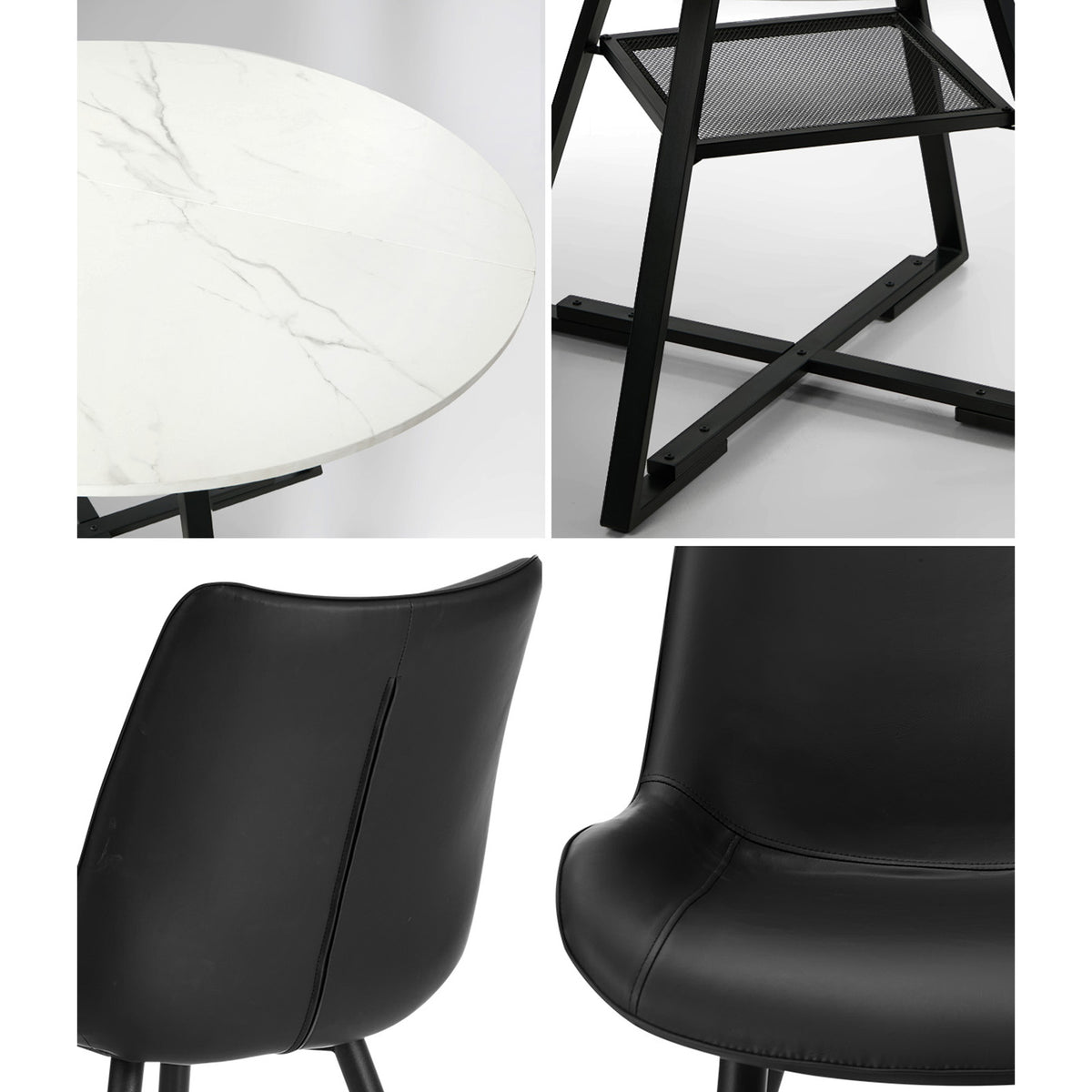 Oikiture 5PCS Dining Table Set Round Marble-Look Table and Chairs PU Leather - Sunyee