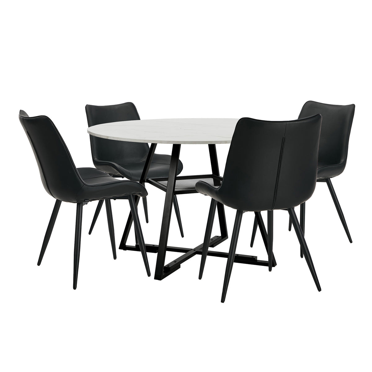 Oikiture 5PCS Dining Table Set Round Marble-Look Table and Chairs PU Leather - Sunyee