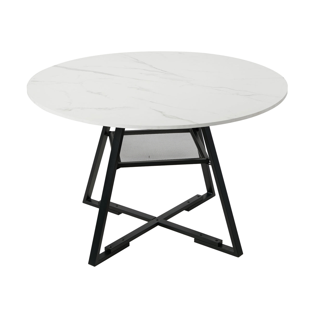 Oikiture 5PCS Dining Table Set Round Marble-Look Table and Chairs PU Leather - Sunyee