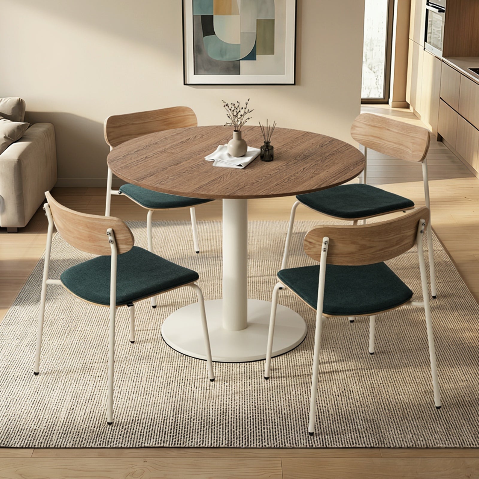 Oikiture Dining Table Set 100cm Round Dining Table and Chairs Green