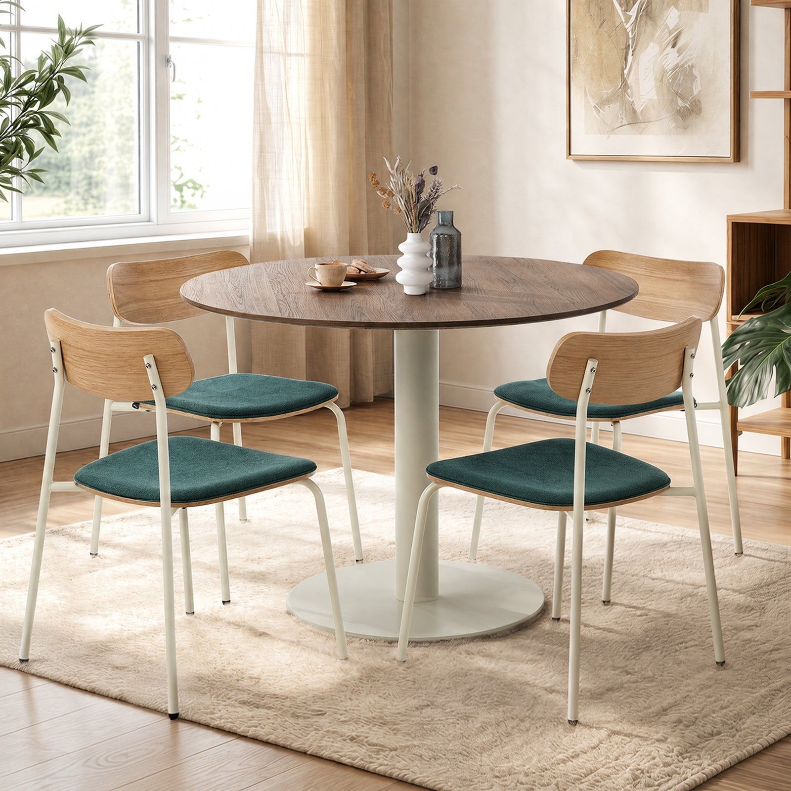 Oikiture Dining Table Set 100cm Round Dining Table and Chairs Green