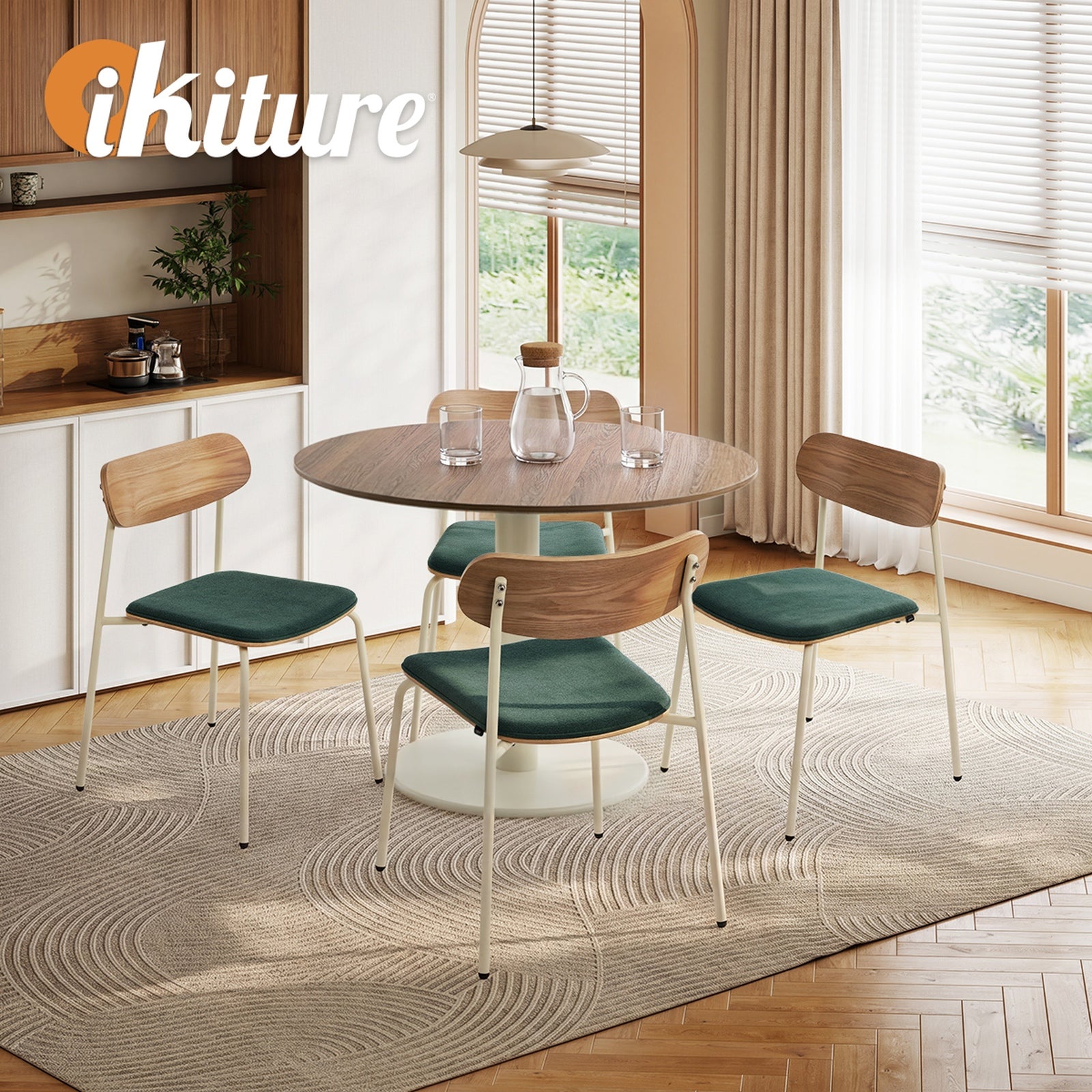 Oikiture Dining Table Set 100cm Round Dining Table and Chairs Green