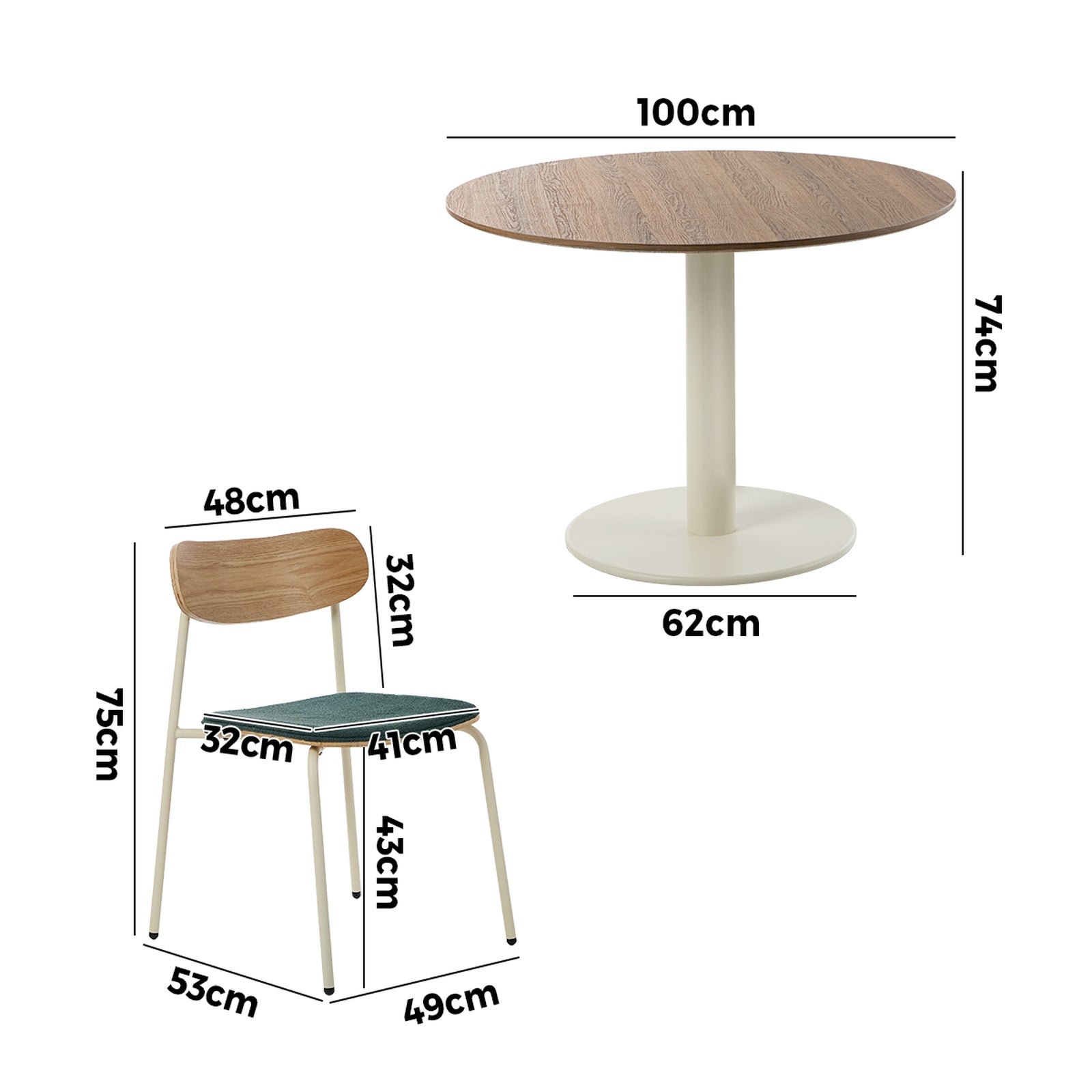 Oikiture Dining Table Set 100cm Round Dining Table and Chairs Green