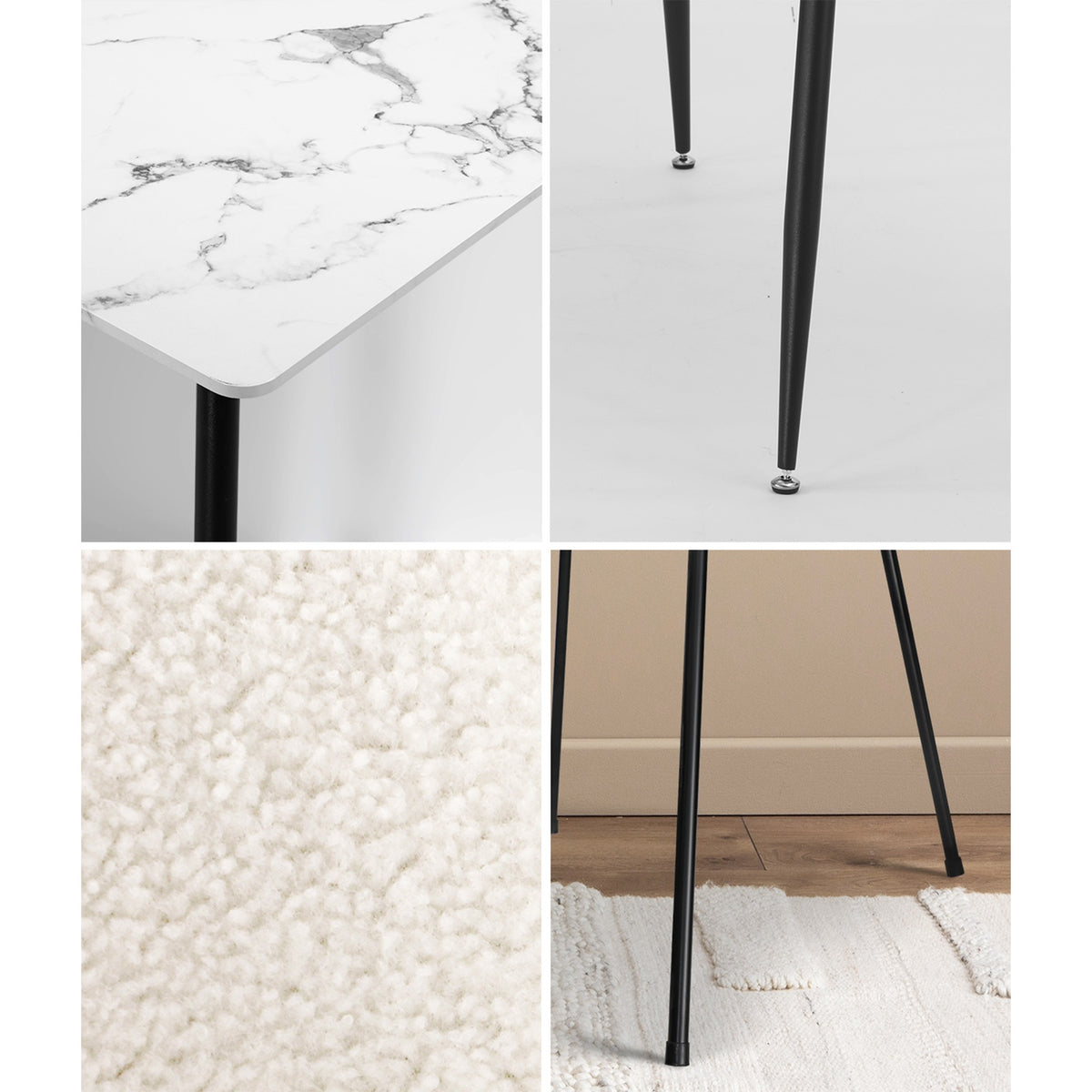 Oikiture 120cm Rectangle Dining Table with 4PCS Dining Chairs Sherpa White - Sunyee