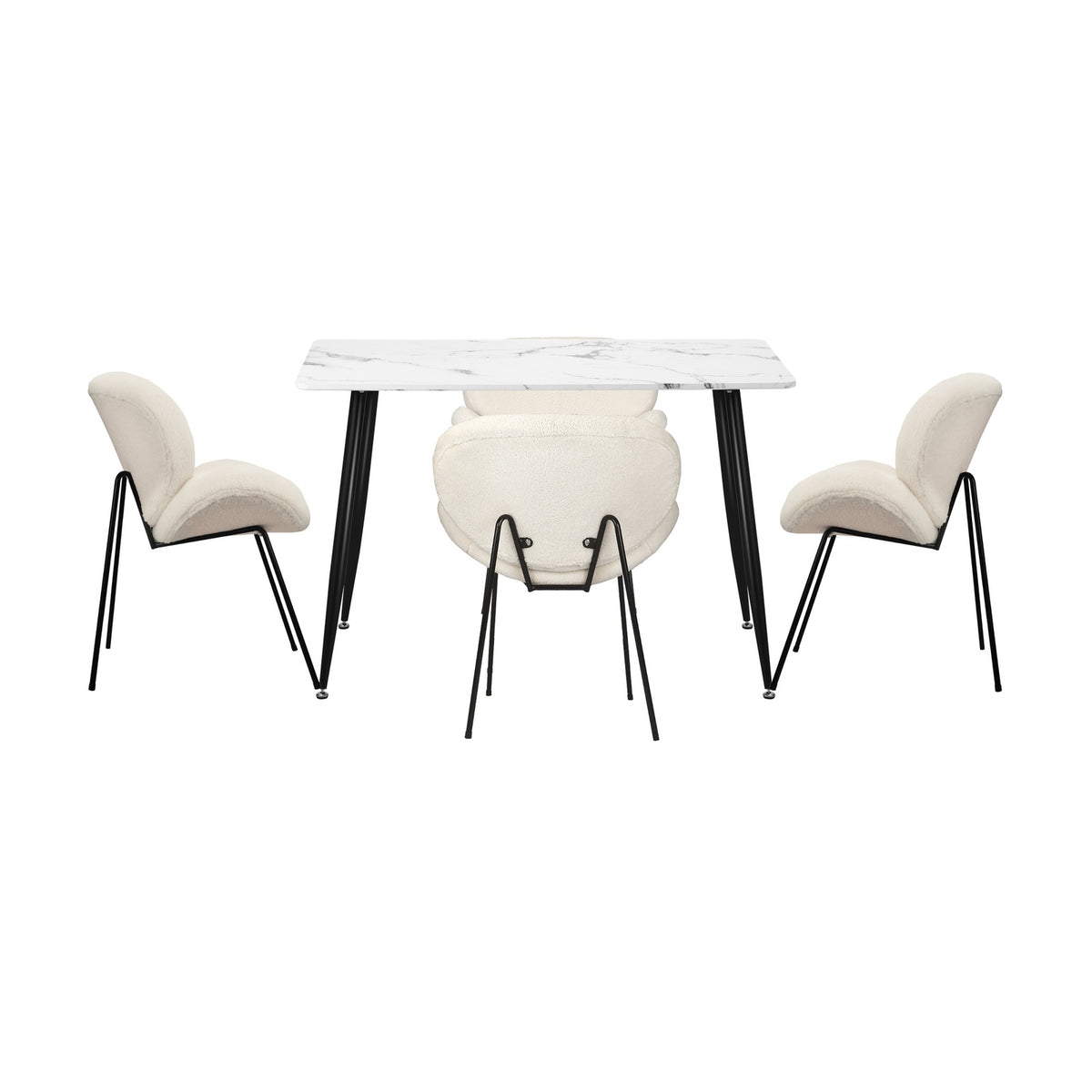 Oikiture 120cm Rectangle Dining Table with 4PCS Dining Chairs Sherpa White - Sunyee