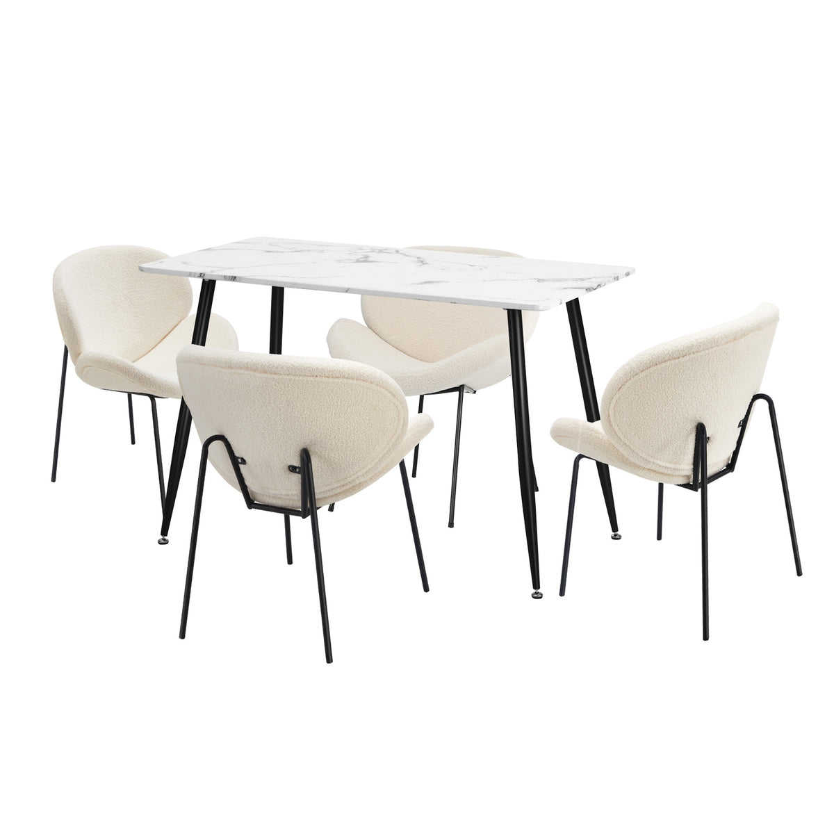 Oikiture 120cm Rectangle Dining Table with 4PCS Dining Chairs Sherpa White - Sunyee