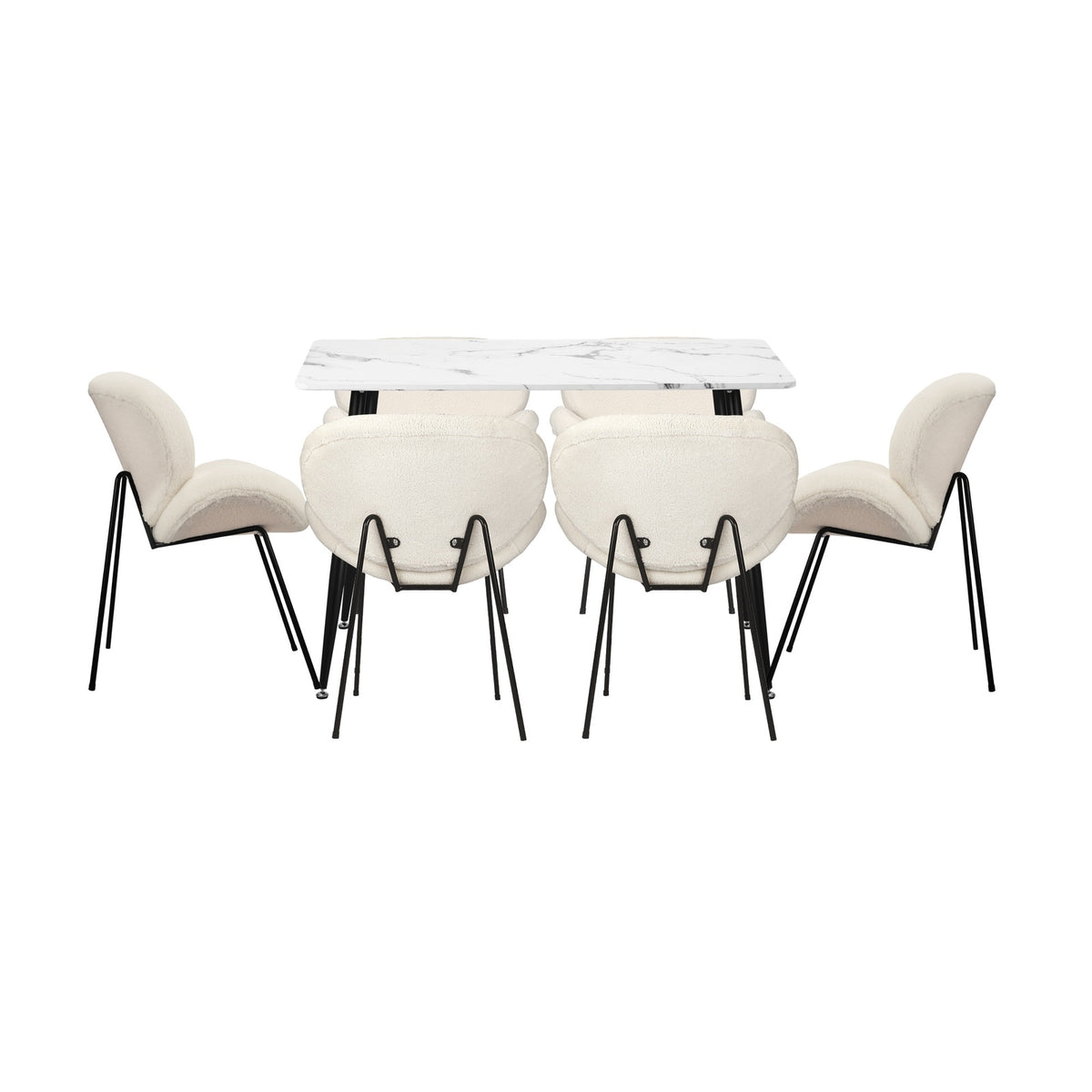 Oikiture 120cm Rectangle Dining Table with 6PCS Dining Chairs Sherpa White - Sunyee