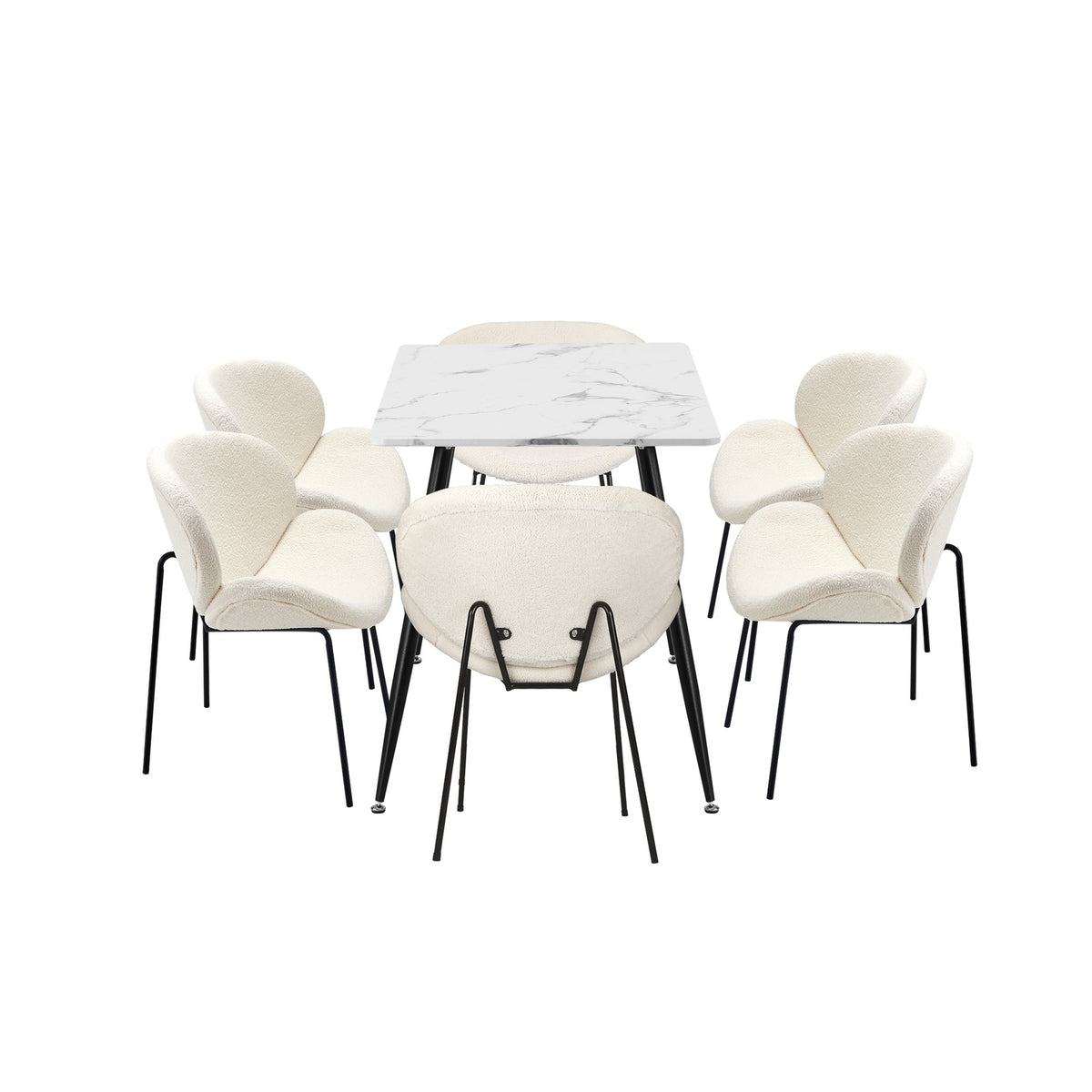 Oikiture 120cm Rectangle Dining Table with 6PCS Dining Chairs Sherpa White - Sunyee